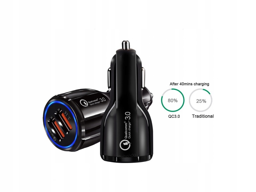 ŁADOWARKA SAMOCHODOWA SZYBKA QUICK CHARGE 3.0 QC Prąd wyjściowy 6100 mA