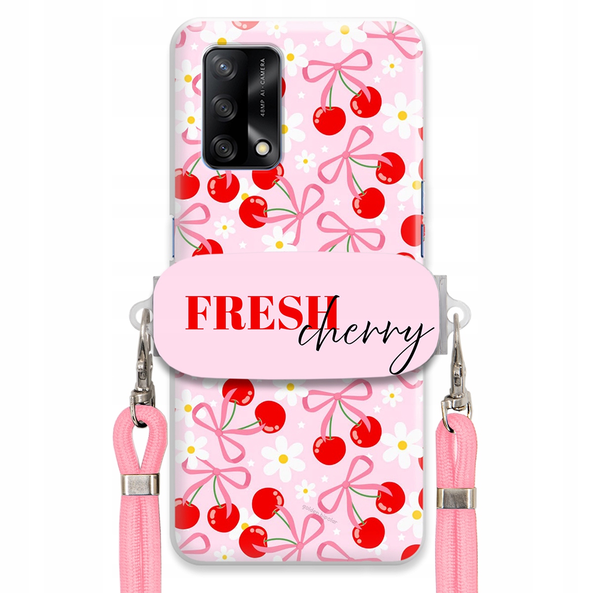 Puzdro pre Oppo A74 4G Case držiak šnúrok Ružový Fresh Cherry Kokardy