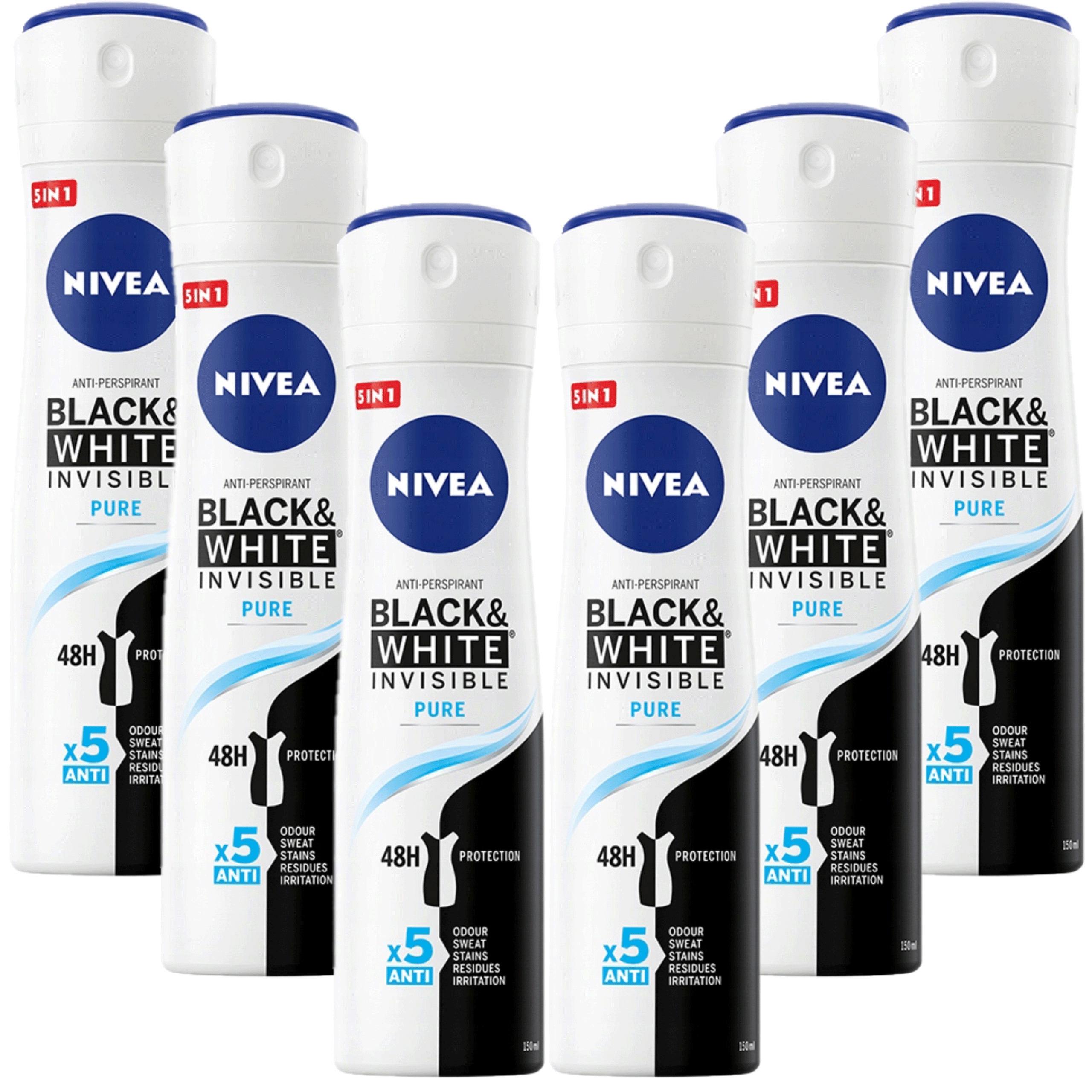 Nivea Antiperspirant B&w Pure 6*150 ml sprej