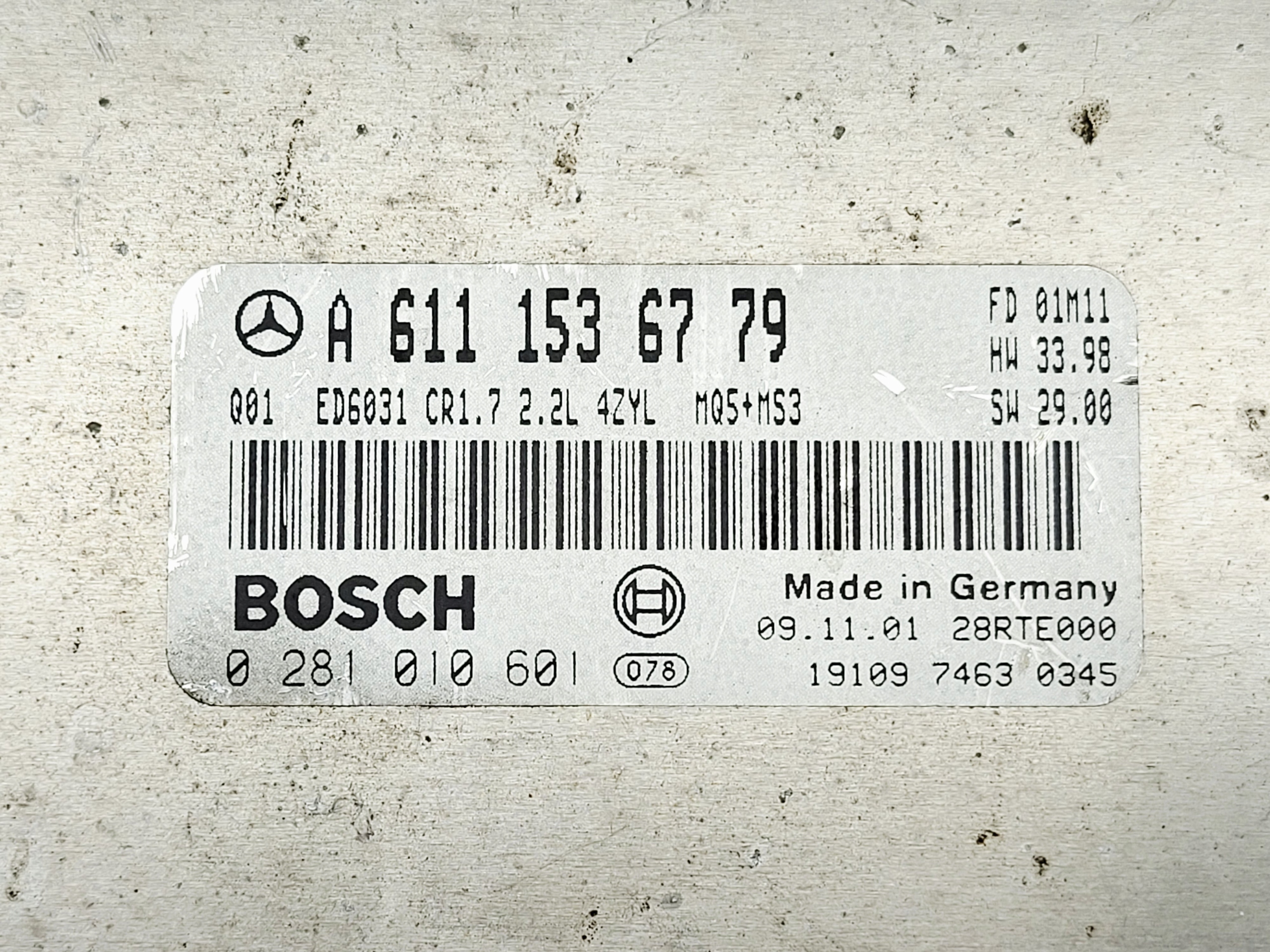 computer control unit of the engine Mercedes VITO 2.2 CDI A6111536779 0281010601