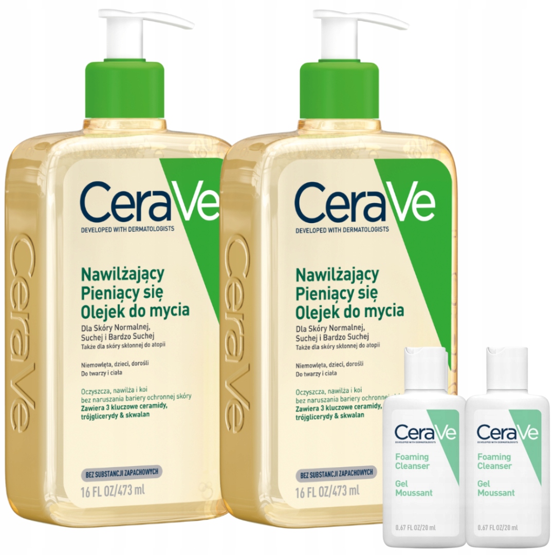 CeraVe Olejek Nawilżający Pieniący Się Do Mycia Twarzy i Ciała 473ml x2