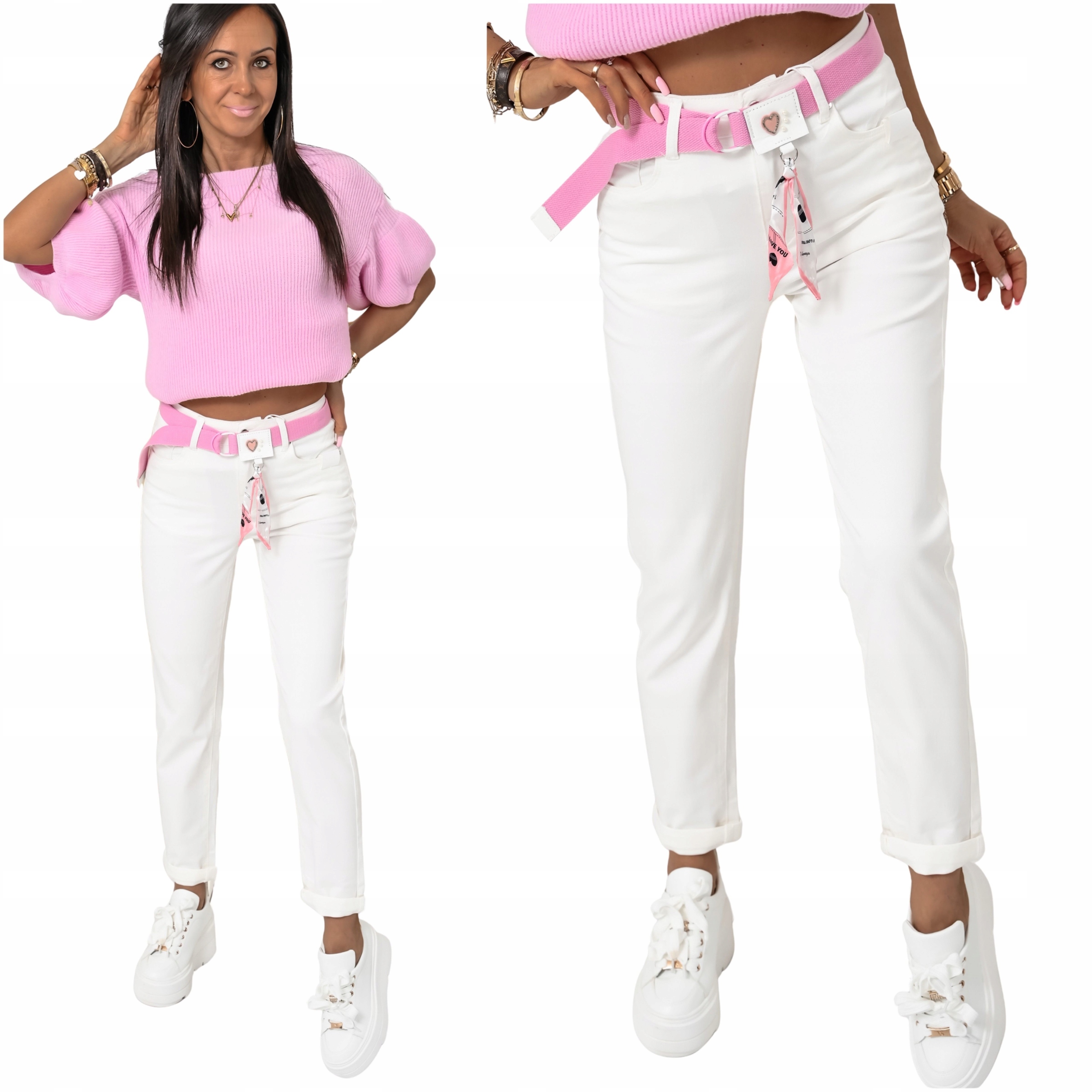 Klasycznye Białe Spodnie Z Paskiem Faith! M