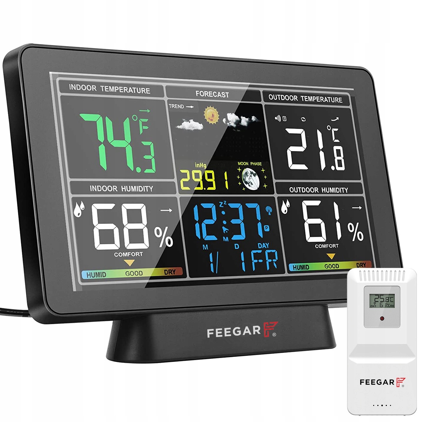 Bezdrátová meteorologická stanice Feegar LCD 7,5" Barometr Teploměr