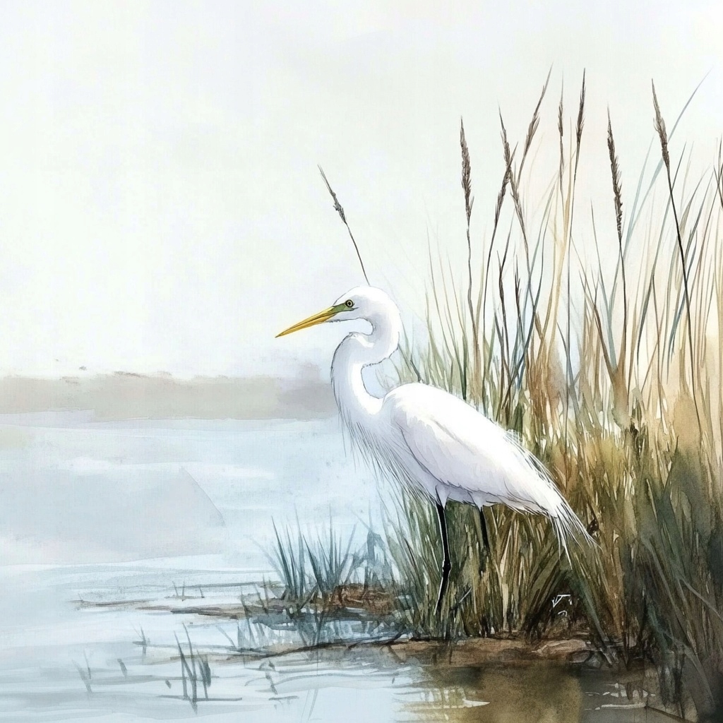 Obraz Na Plátně Canvas Příroda Bílá Čapka Pták Jezero 80x80