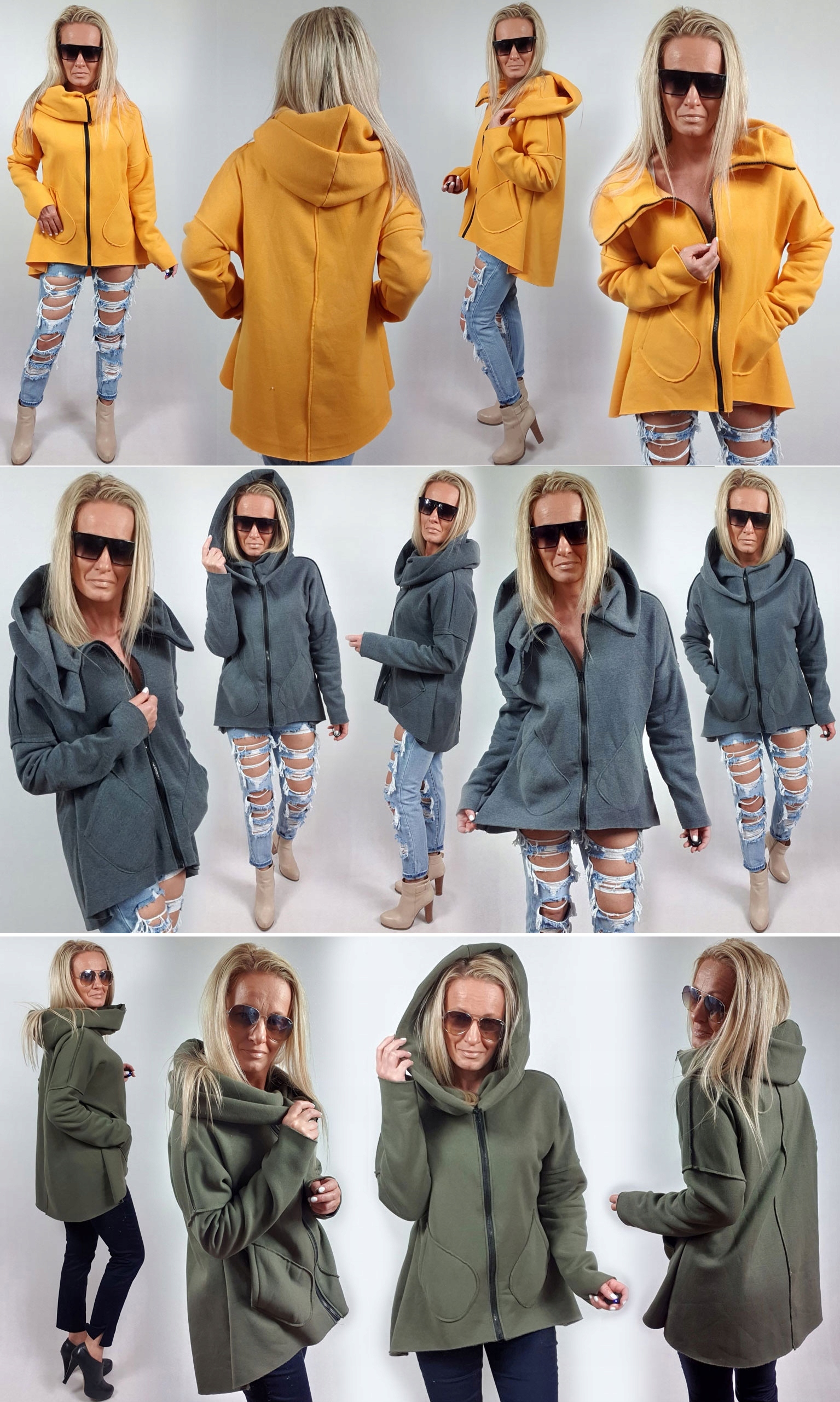 ASYMETRYCZNA BLUZA TUNIKA KARDIGAN KOMIN KAPTUR U Płeć kobieta