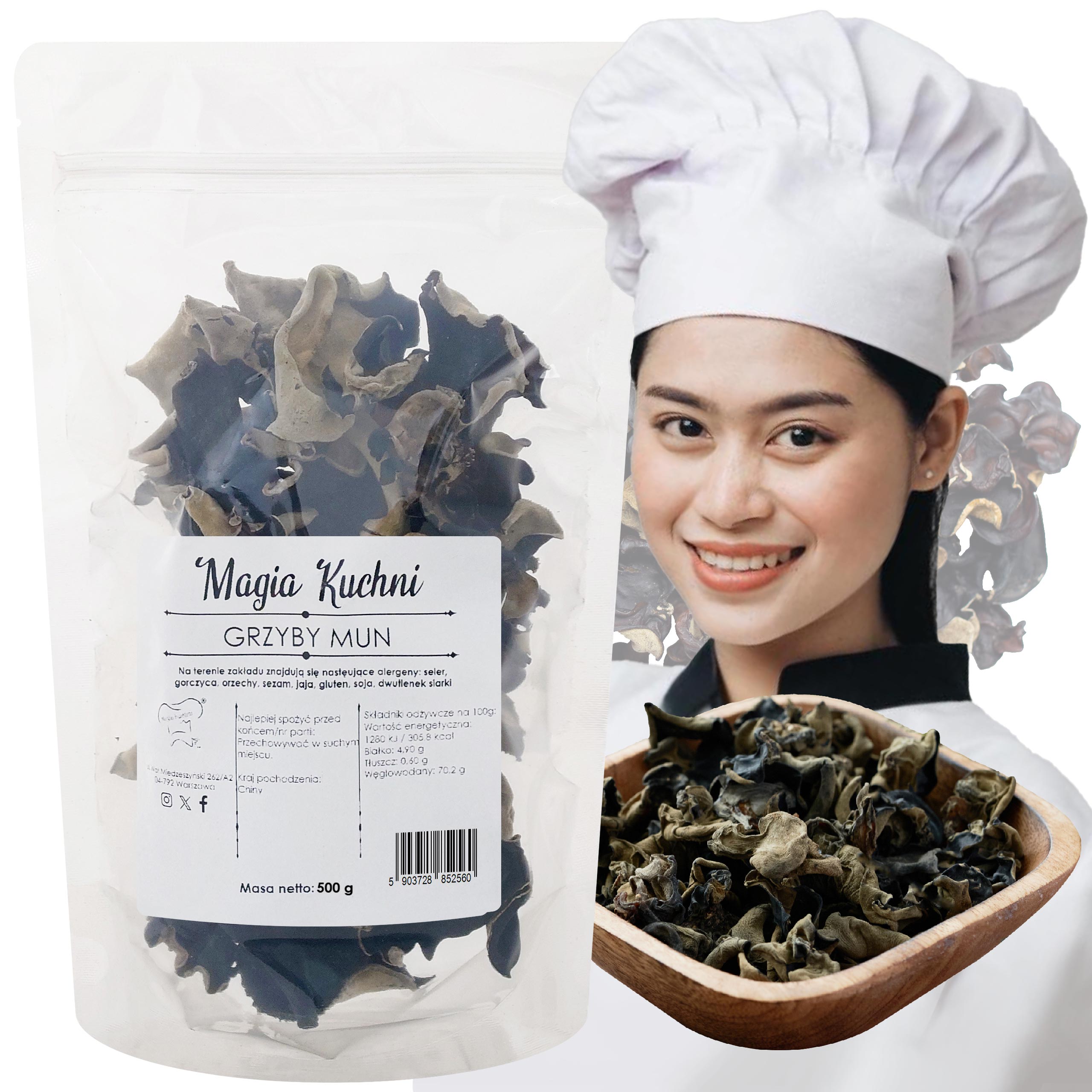 Levně Houby Mun 500g Sušené Celé Velké orientální složení do polévek a Woka Asie