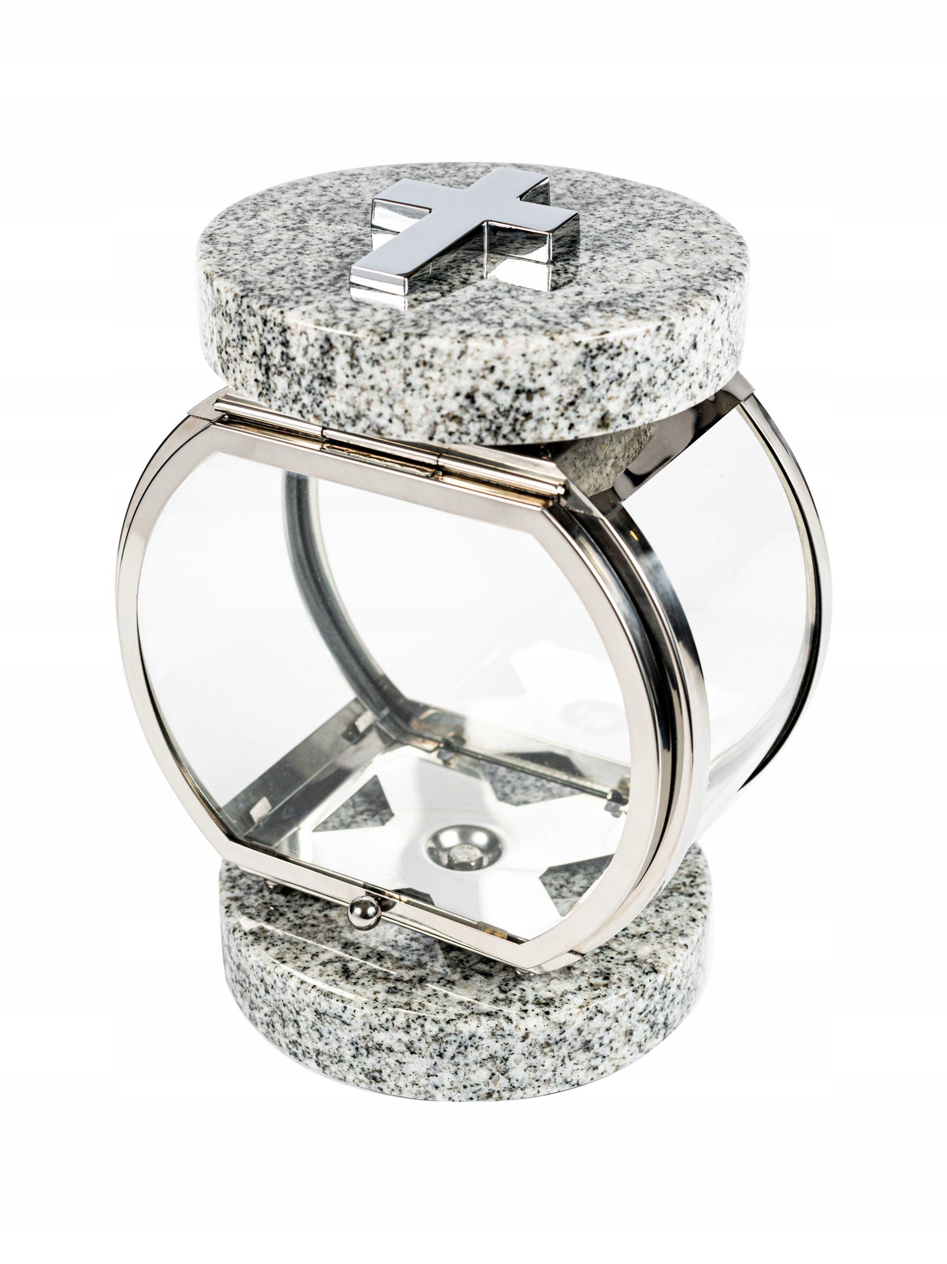 Lampion na pomník na hřbitov Stříbrný ocel+granitový Wiscount White (bílý)