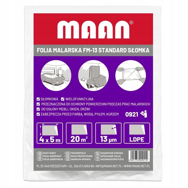 Folia malarska GRUBA BEZBARWNA przeźroczysta 4x5m