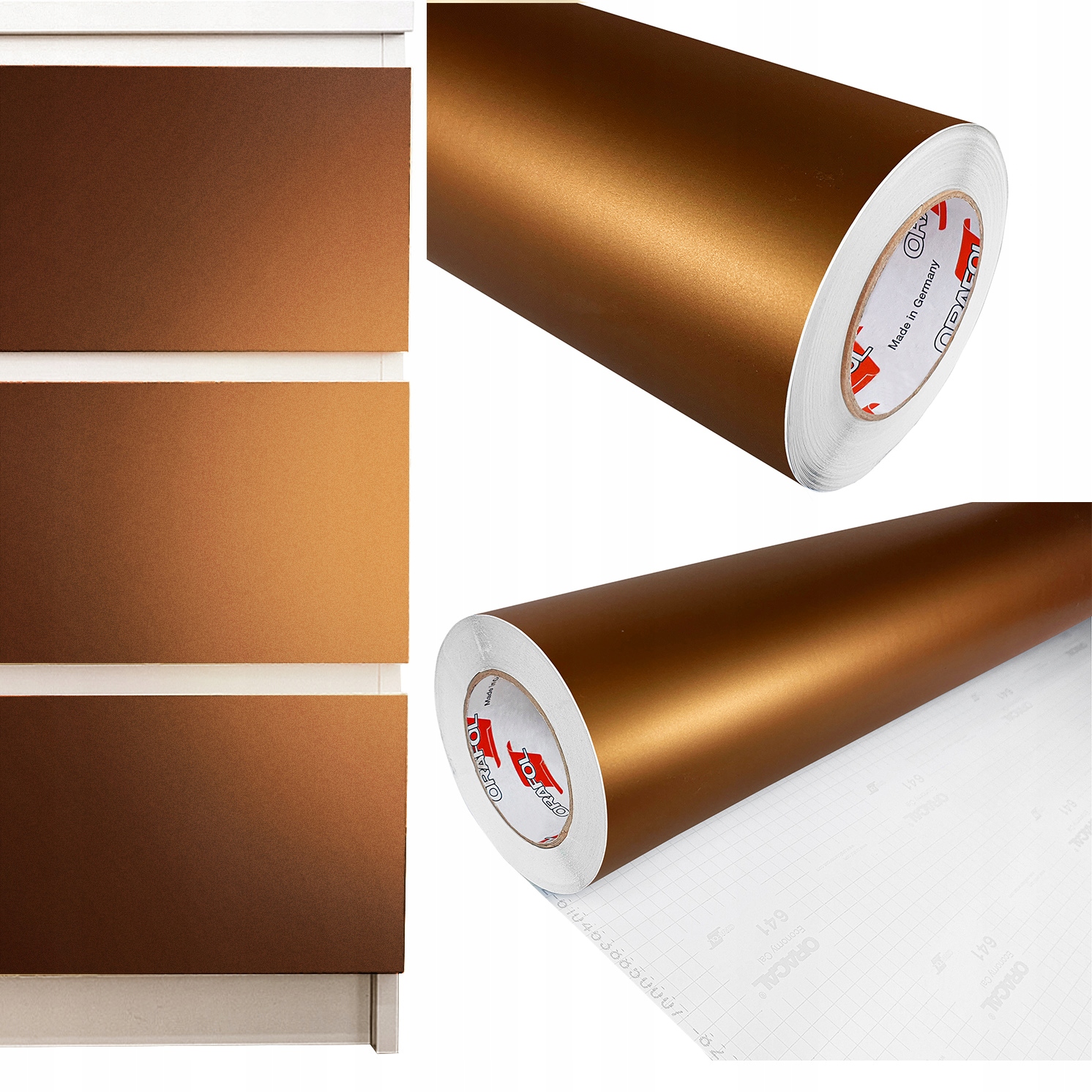 Samolepicí dýha na nábytek Měděná matná Fólie Pvc Rolka 100 cm x 900 cm