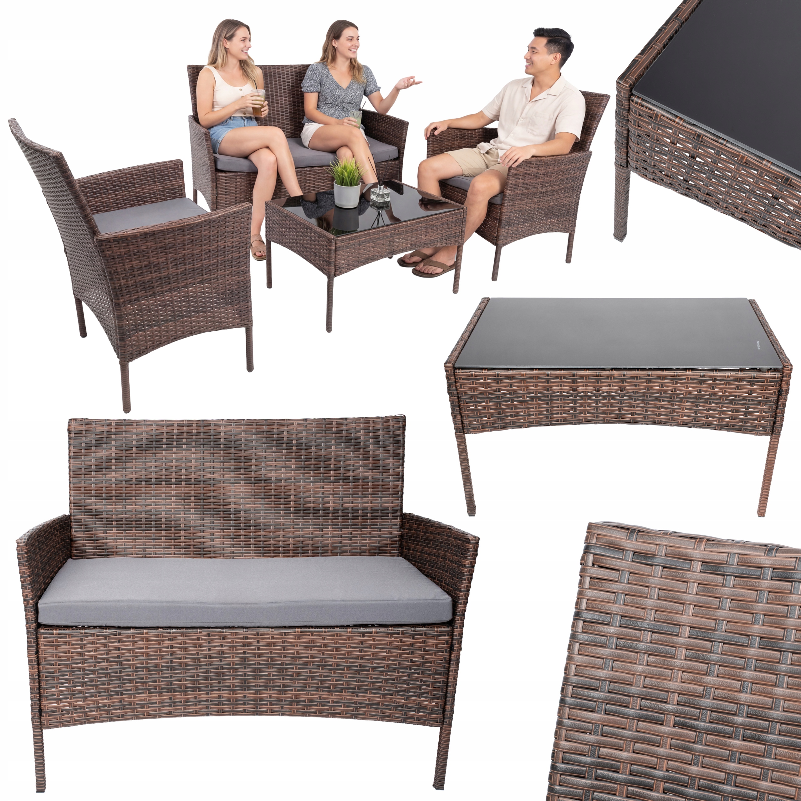 Zestaw Mebli Ogrodowych Wypoczynkowy Technorattan Sofa Fotele Stolik Kawowy