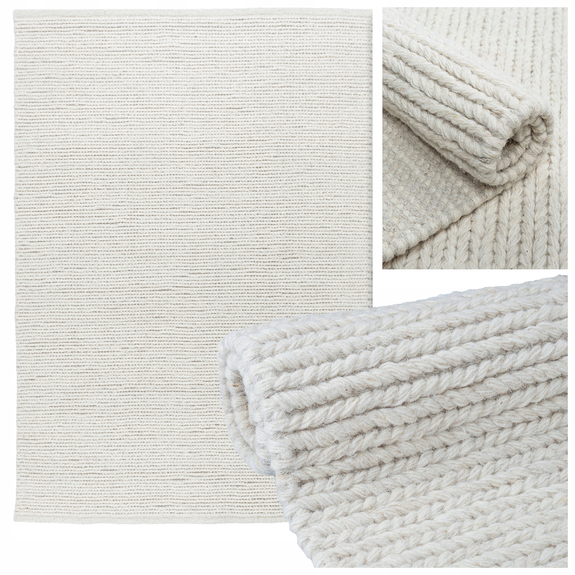 Koberec Vlněný Provázkový Boho Teplý Příjemný Přírodní Odolný 120 x 170 cm