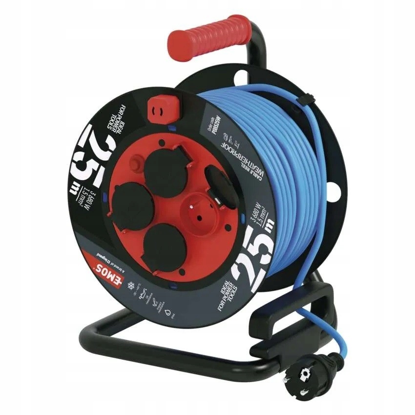 Predlžovací Kábel modrý navíjací, 4 zásuvky IP44 Emos