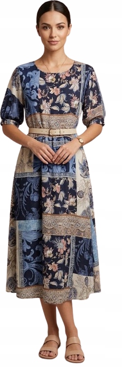Lehká Šaty MIDI Patchwork/Boho – S páskem – H&g Italia