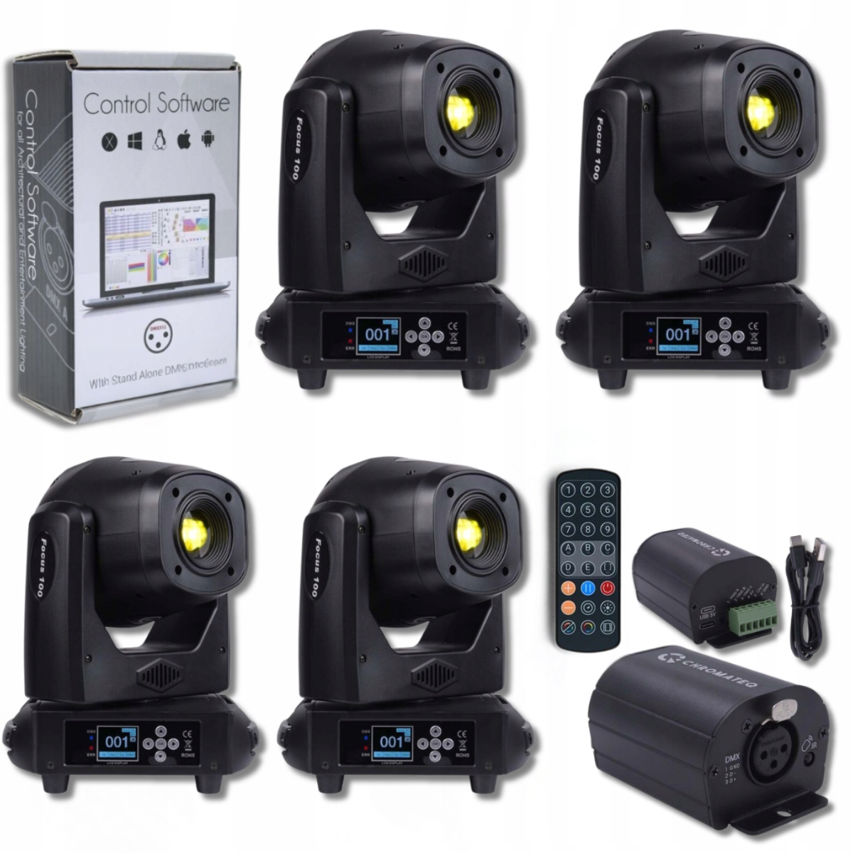 Sada Osvětlení 4xLIGHT4ME Focus 100 Spot Pryzma+chromateq+hotová Show