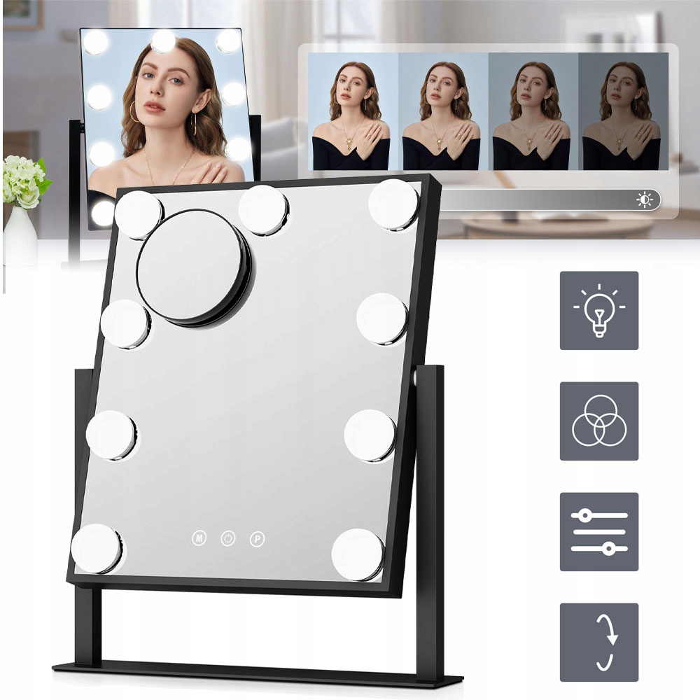 Kosmetické podsvícené zrcátko na make-up 9 Led Hollywood s 9 žárovkami
