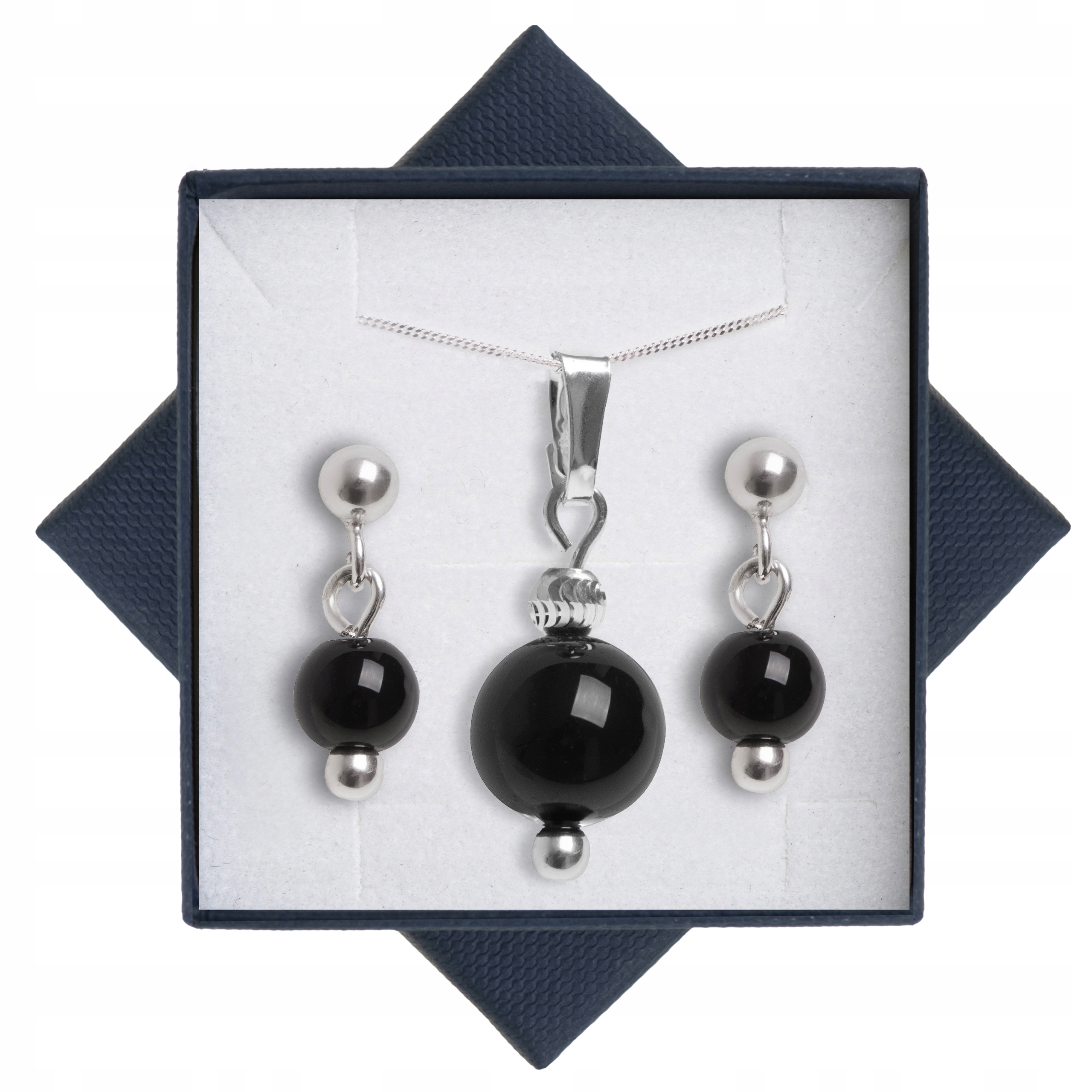 Stříbrný Komplet Šperků Přírodní Kámen Turmalín Černá Koule Stříbro 925