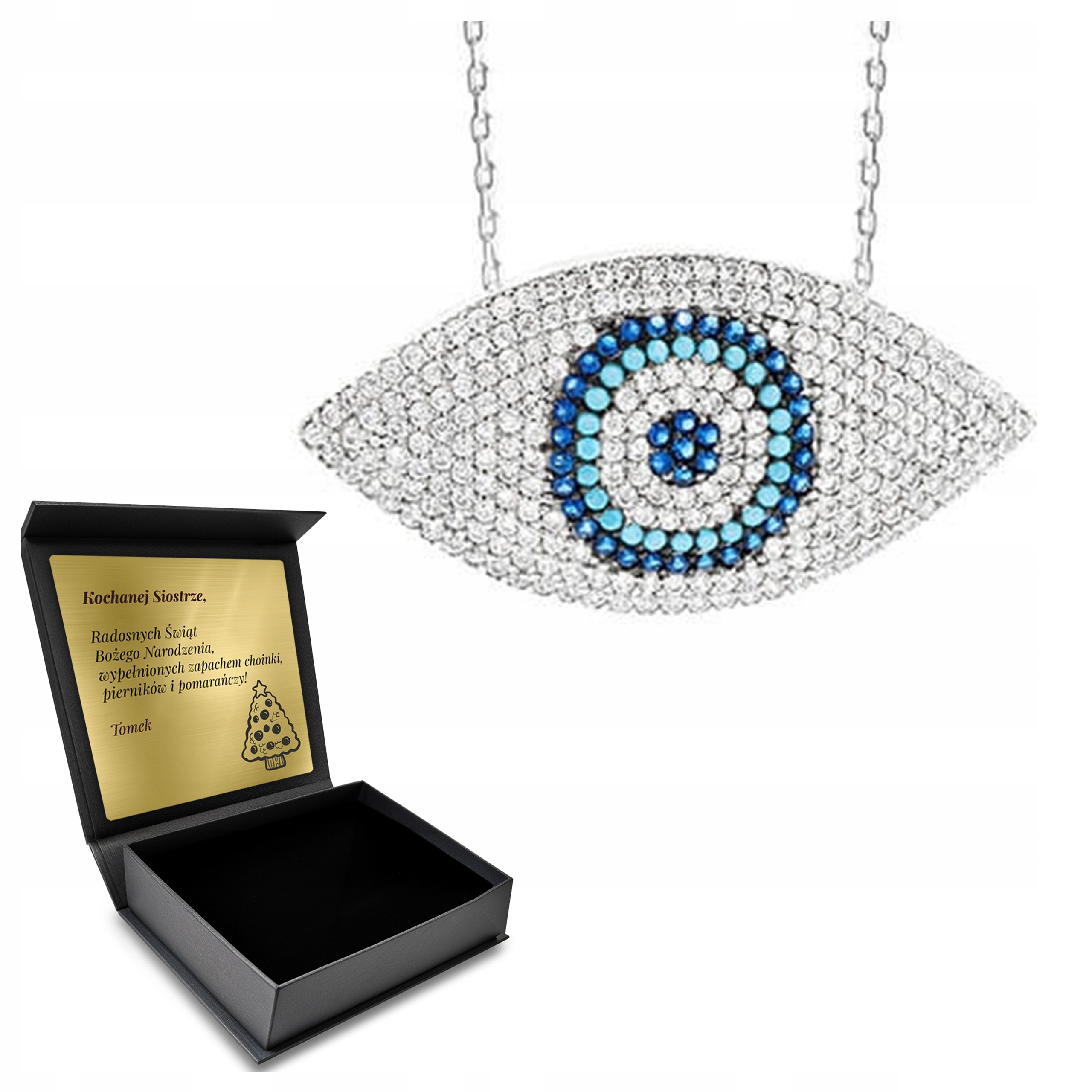 Řetízek Náhrdelník Stříbrné oko Proroka Talisman Krabička Gravírování Bonus