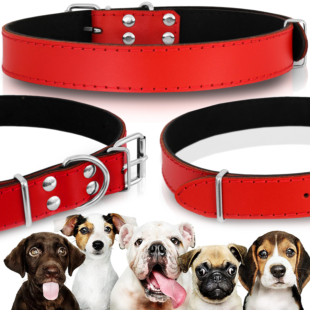 2X Kožený Obojek Pro Psa Z Přírodní Kůže 58-72 XXL