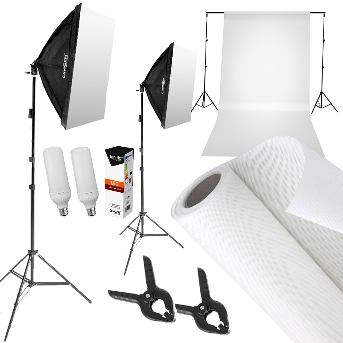 Zestaw Studyjny Stelaż + Białe Tło + 2x Lampa Softbox 40x60cm 85W LED