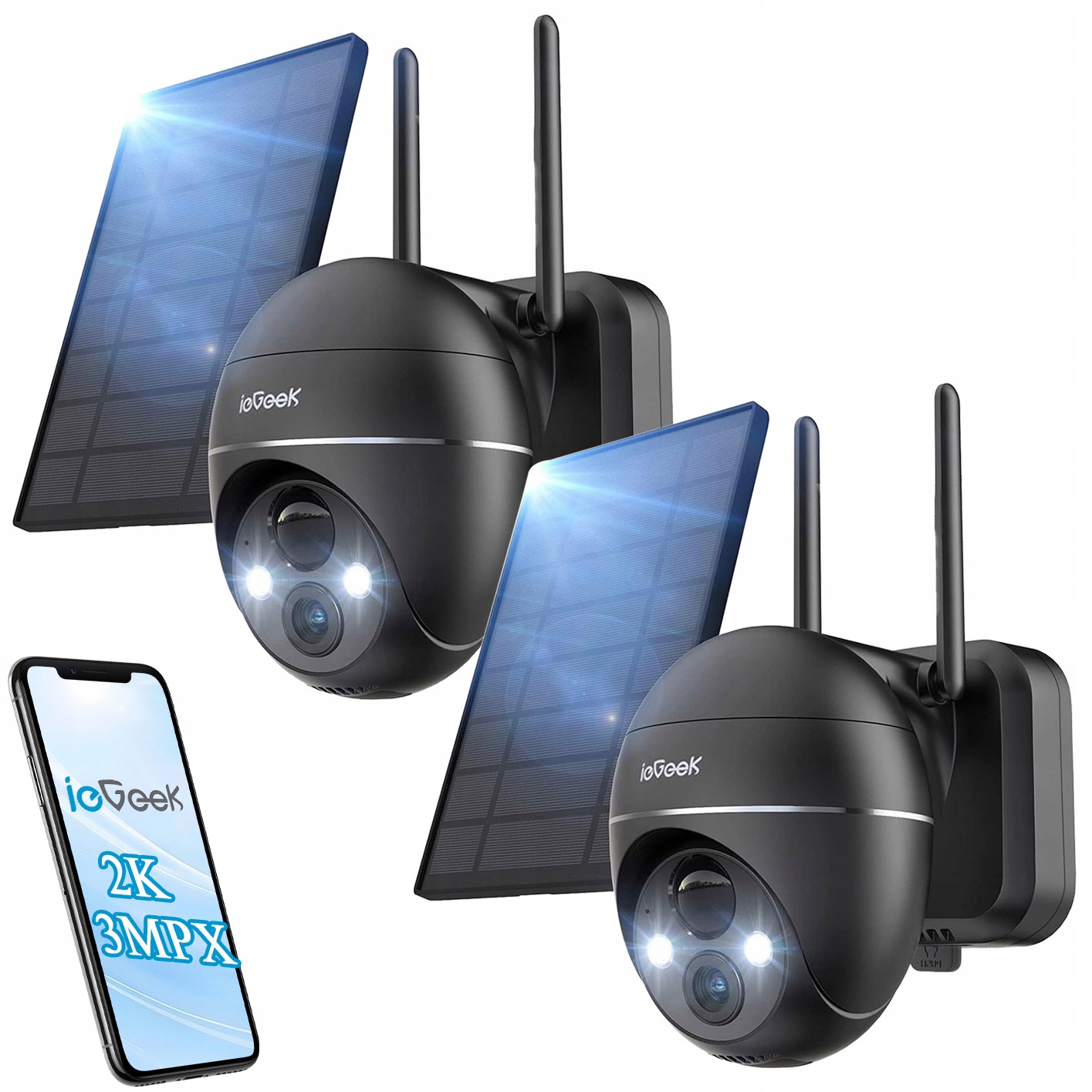 Solární Venkovní Kamera 2K Wifi Otočná 3MPX 4X Zoom Pir 9000MAH Fhd x 2