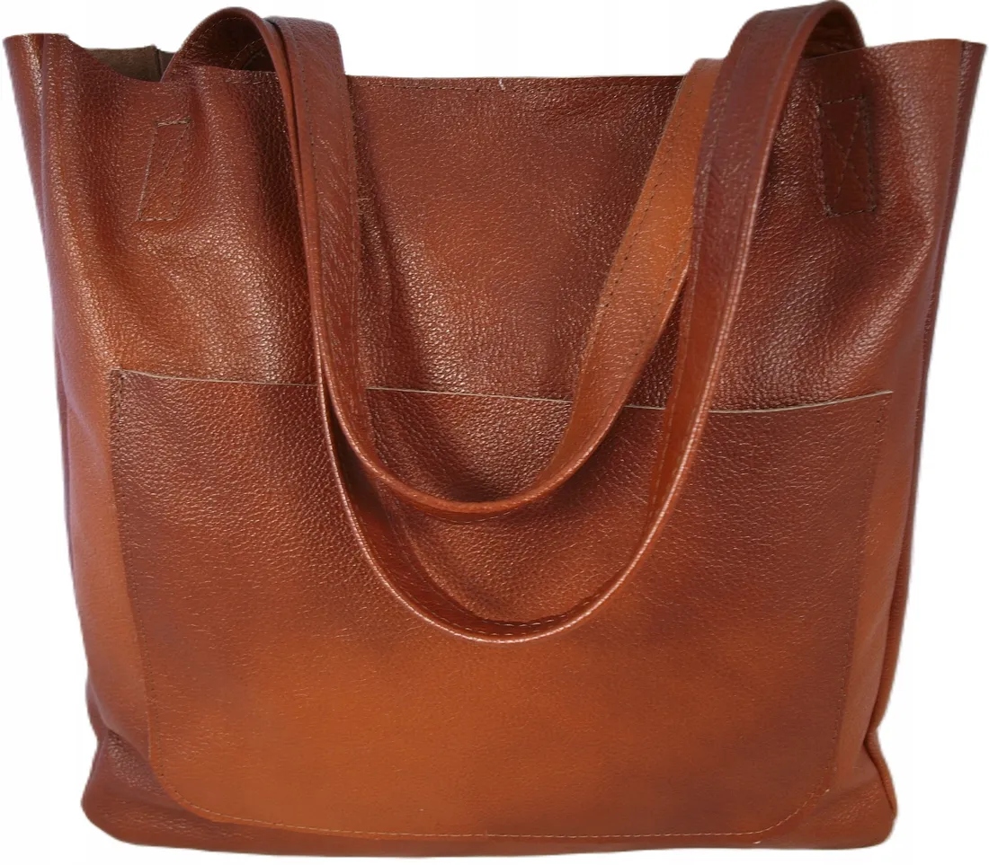 Skórzana Torebka Skóra Naturalna Worek Shopper Vera Pelle Torba brąz