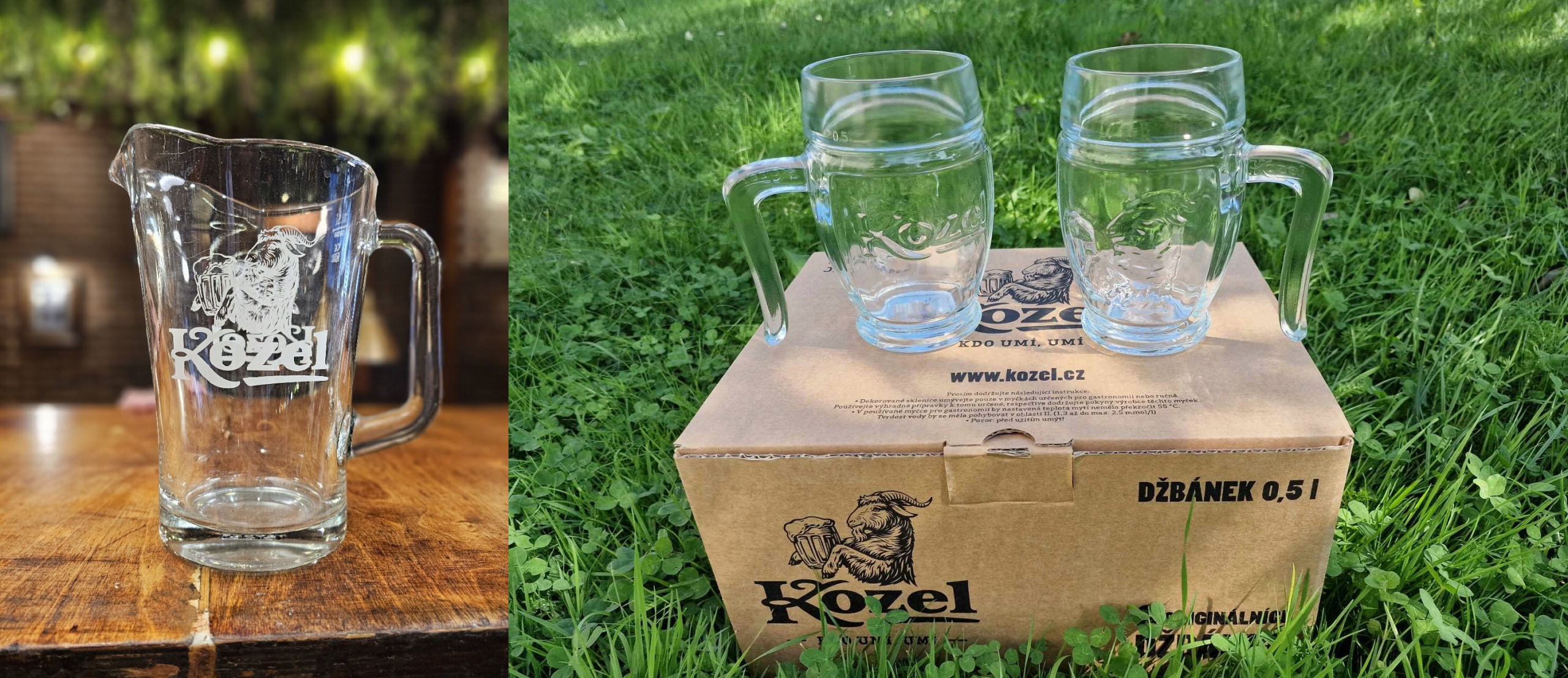 Kufle Kozel 0.5l 6 ks pivní set dárek krabička džbán 1.5 L