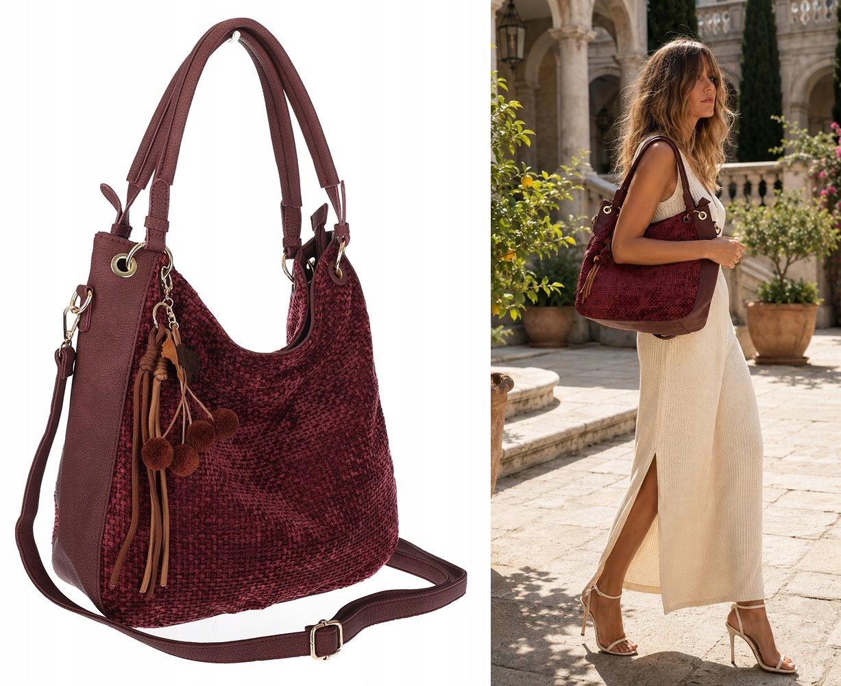 Dámská kabelka shopper semišová kabelka přes rameno LH622 Bordó