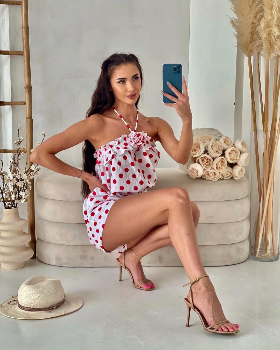 Mušelínový komplet Bílé šortky+Top 0505W-0992 velikost L