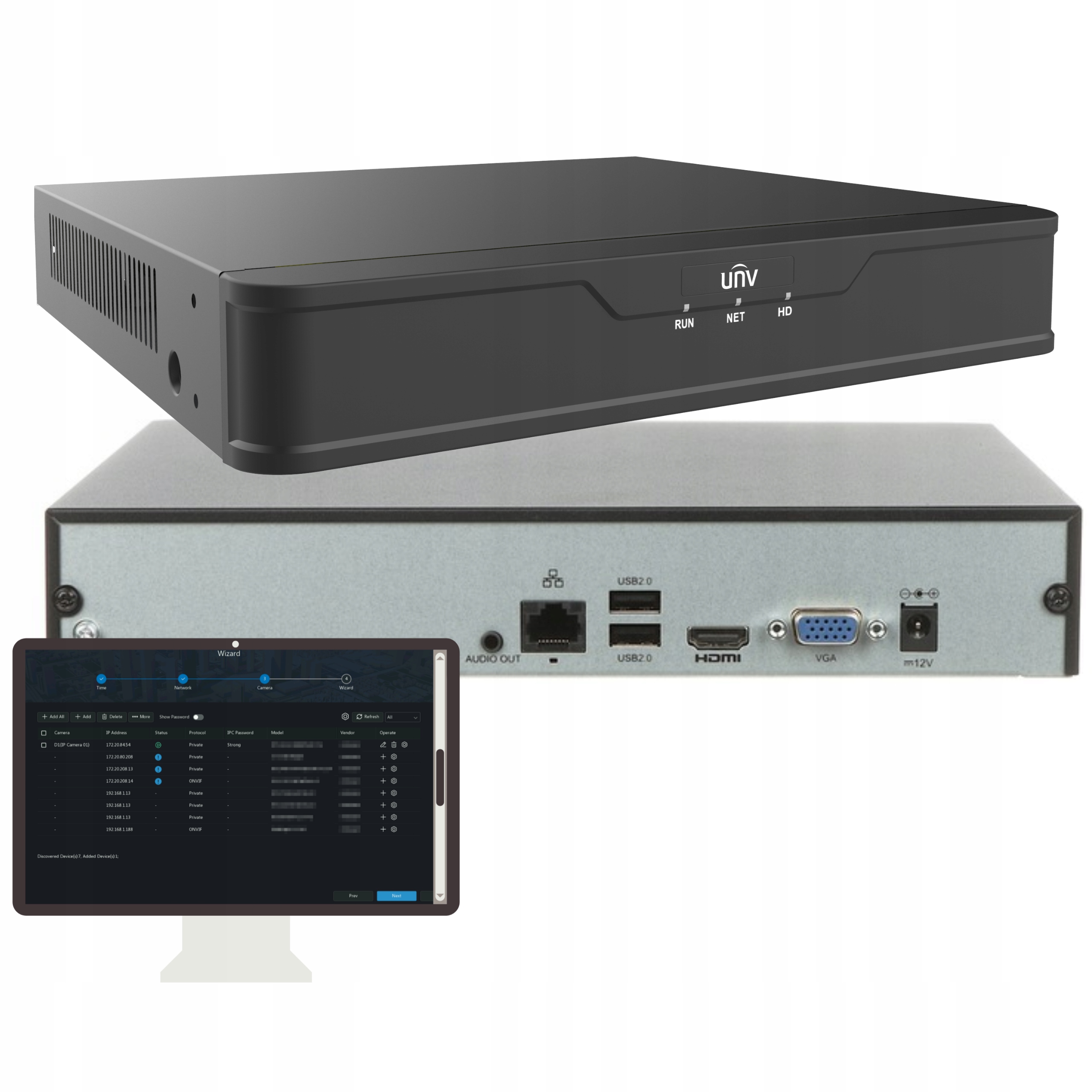 Rejestrator do kamer Nvr Uniview VCA,8xIP 4K 64Mb/s 1xHDD NVR301-08S3