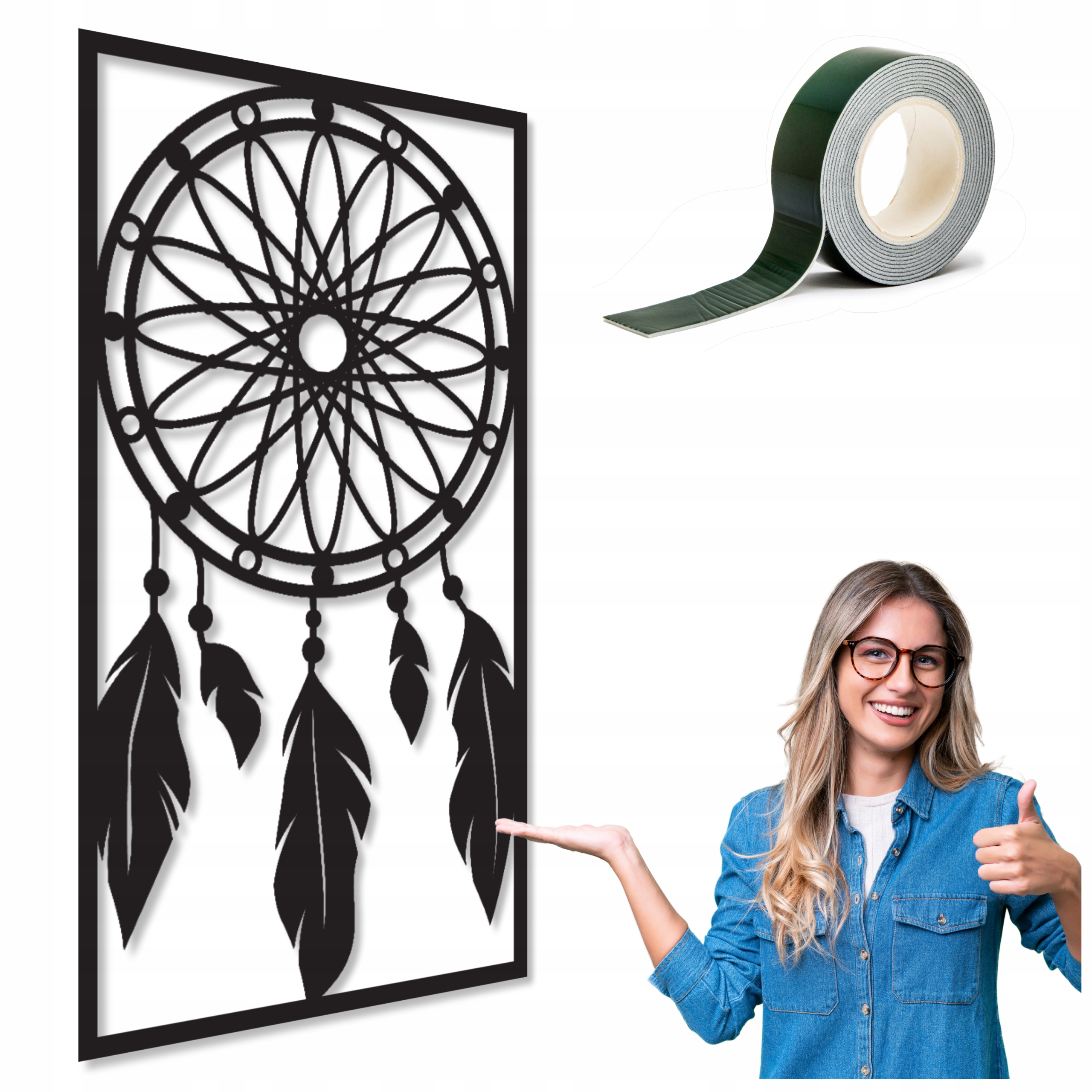 Dřevěný Lapač Snů 70 cm Prolamovaný Obraz Ažur XXL Obrazy Do Obývacího Pokoje Triptych