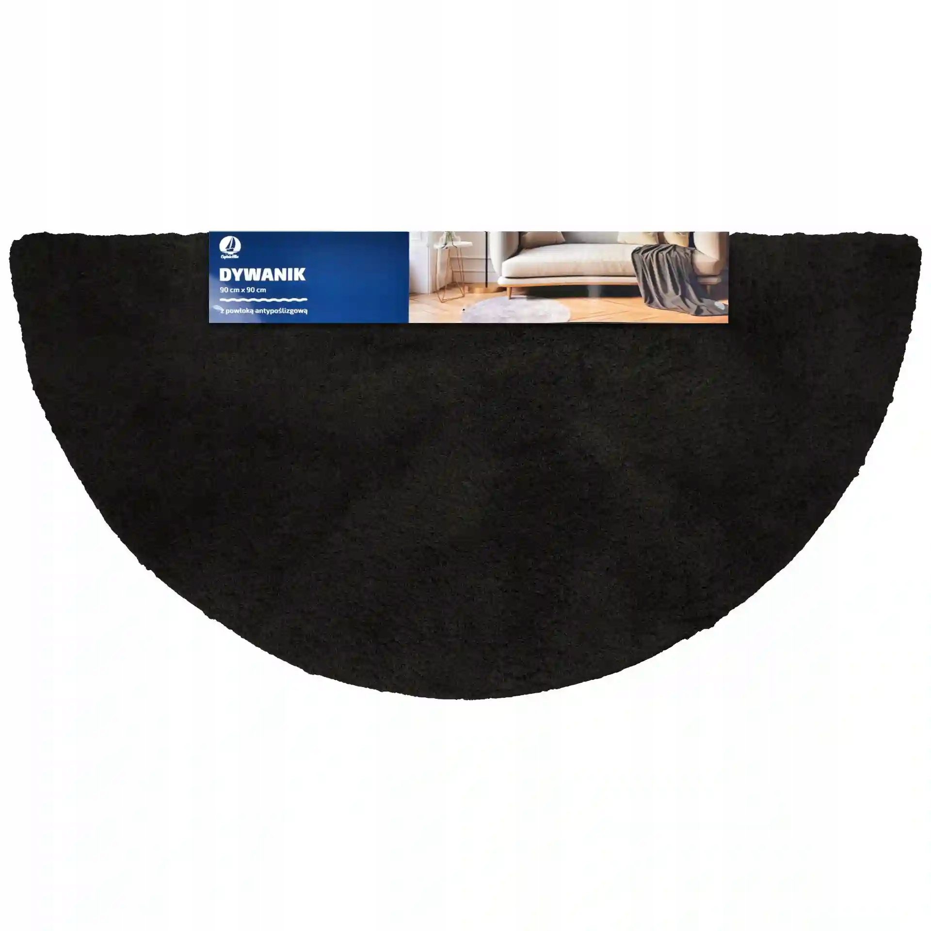 Koberec kulatý s protiskluzovou vrstvou černý Captain Mike 800 Gsm 90x90