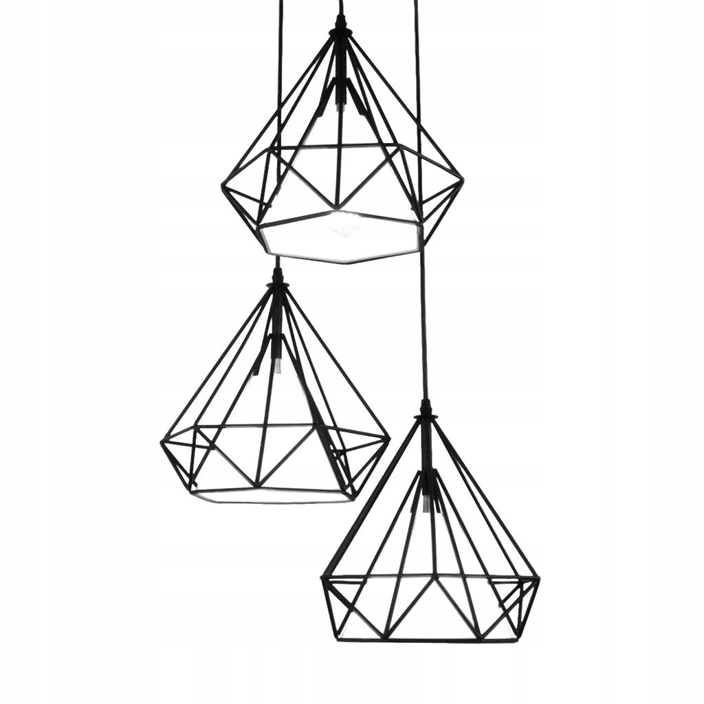 Závěsná lampa černá drátěné diamanty bílé stínidla kulatá 3 body Abigali