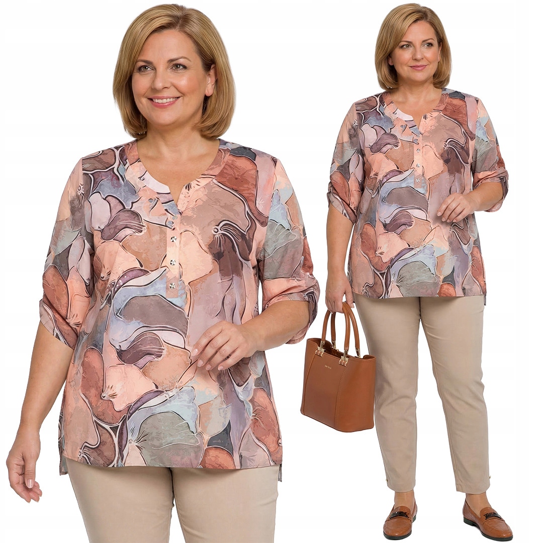 Béžovo-šedé tričko s plus size vzory velikost 56