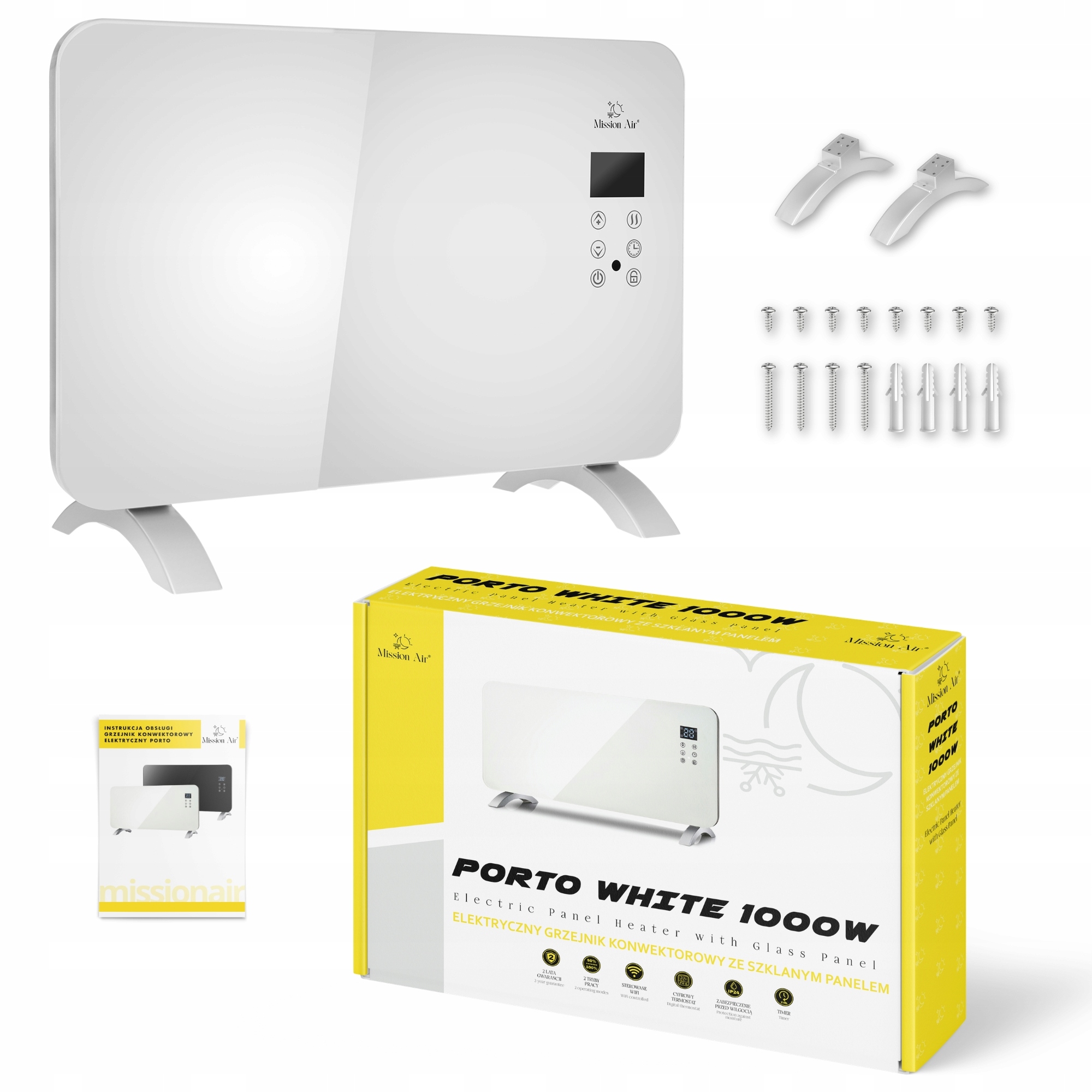 Elektrický Konvektorový Ohřívač Skleněný Panel energeticky úsporný 1000W WiFi