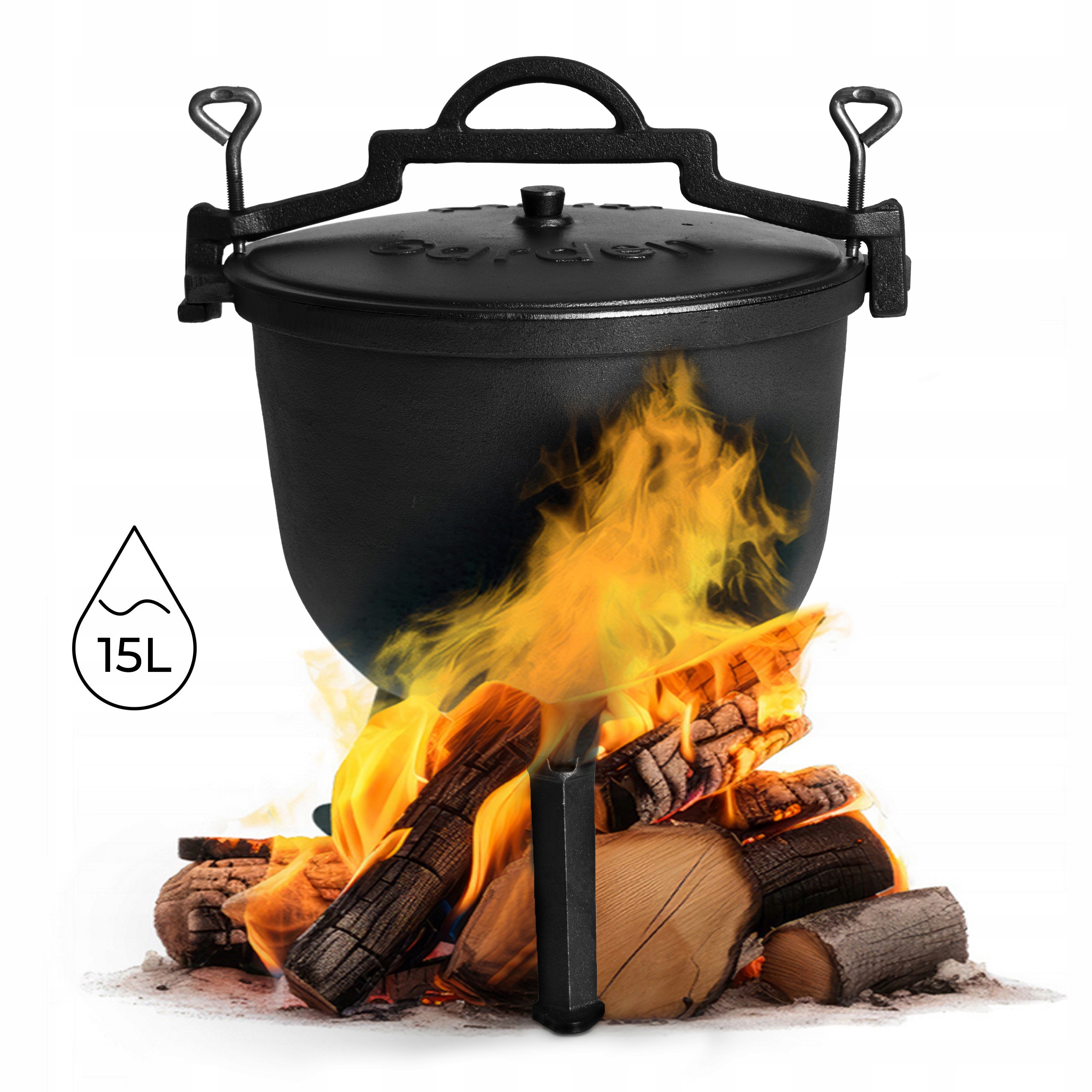 Stojací liatinový kotlík 15 l, lovecký hrniec, ohnisko, gril MultiGarden