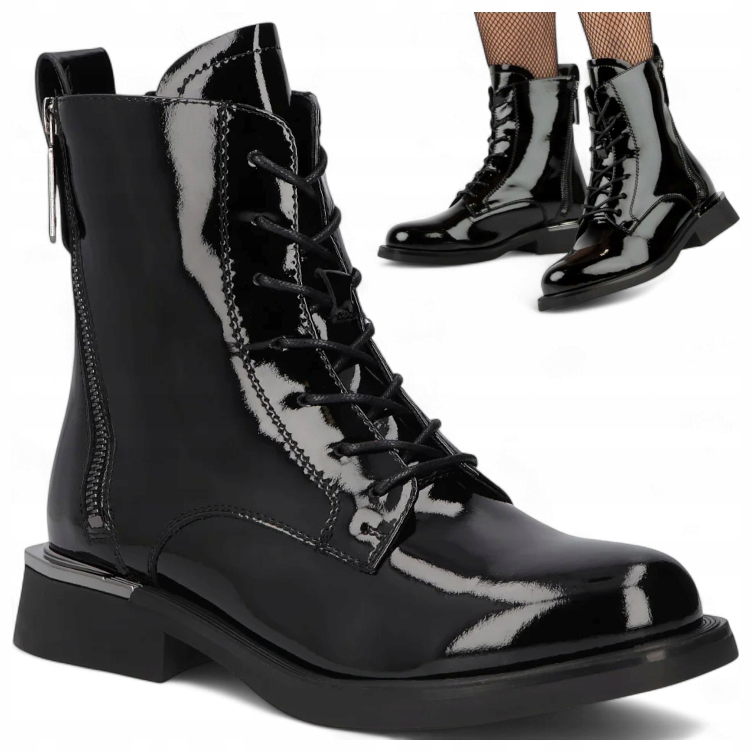 Dámské Kotníkové Boty Kožené 36 Filippo Podzimní zateplené lakované černé