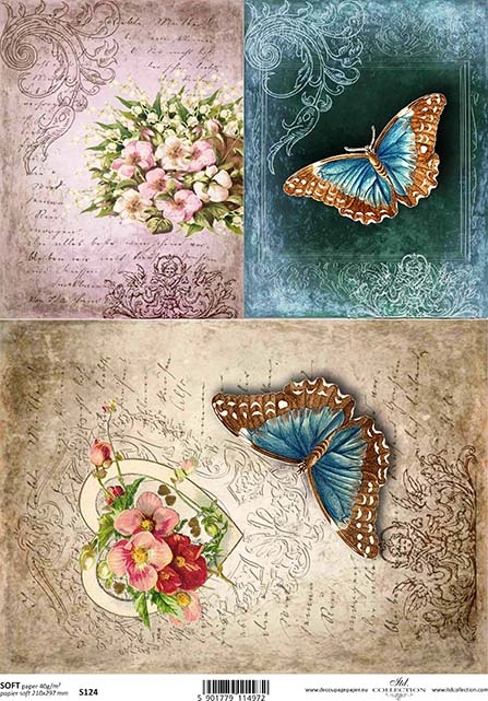 Itd Collection Decoupage Papier Soft S124 Retro Motyle A4