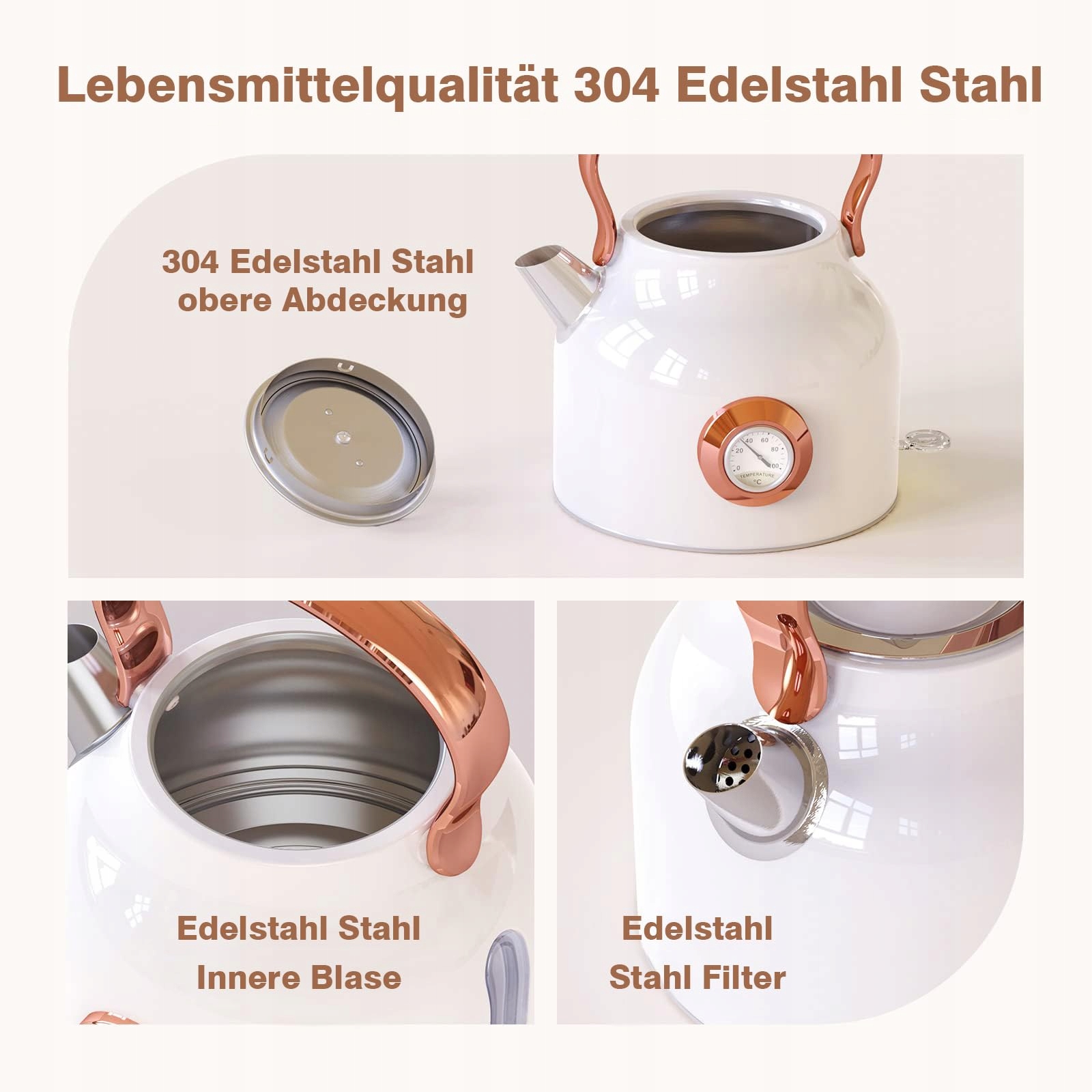NESSGRAIM Retro Czajnik Elektryczny 1,7L Stalowy 2200W LED Auto Off — miniatura 2