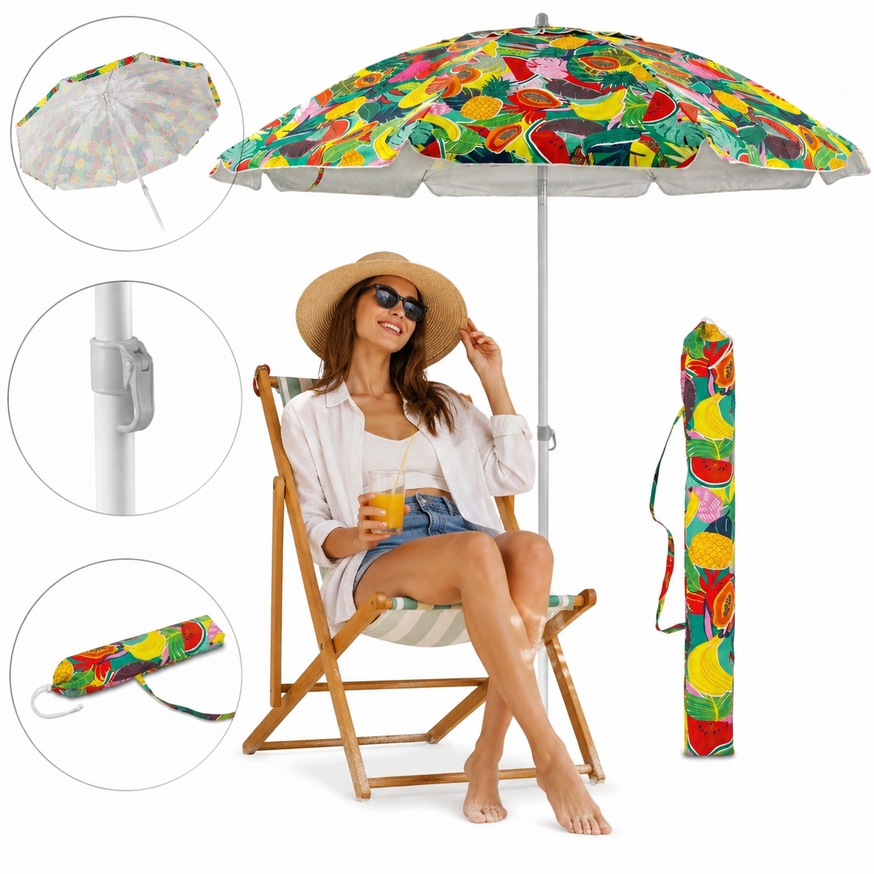 Parasol Ogrodowy Na Balkon Ogród Duży Plażowy Z Regulacją Składany 200CM K3