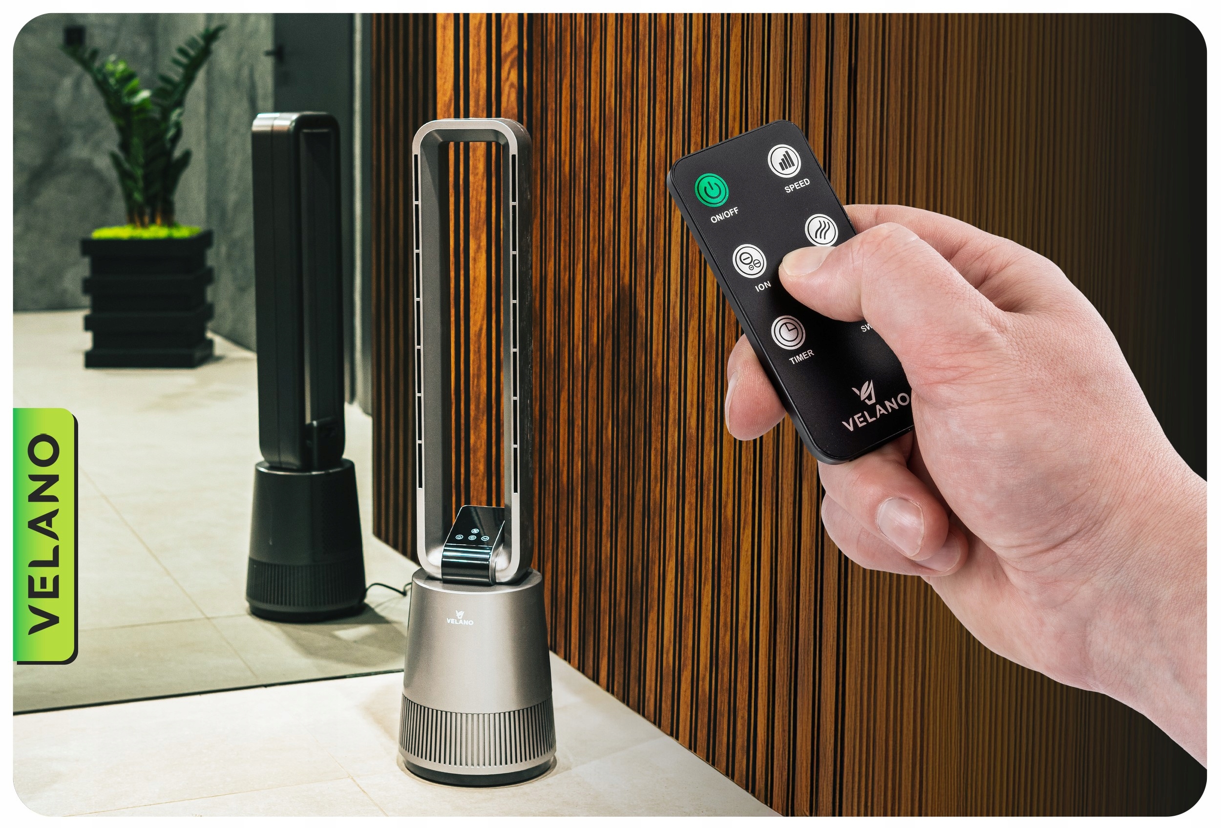 TEMPORIZATOR DE OSCILAȚIE VENTILATOR FĂRĂ LAME AFIȘARE LCD TELECOMANDĂ Model VELWEB0002