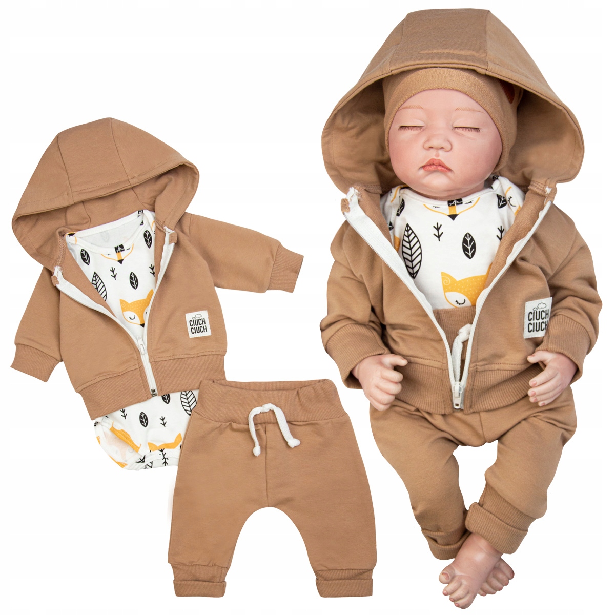 KOMPLET NIEMOWLĘCY DRESIK UNISEX 3 el. liski 86