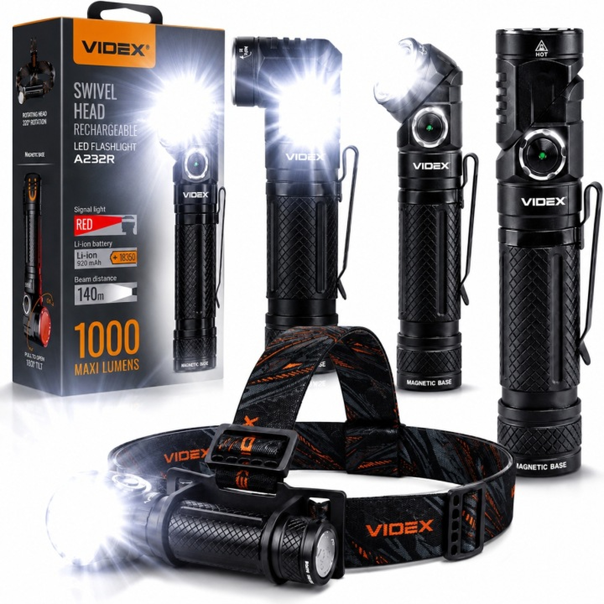 Taktická Led svítilna Čelová silná čelovka Videx 1200lm Vojenská ruční svítilna