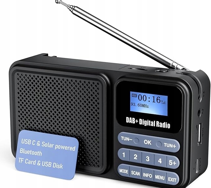 Přenosné solární rádio Digitální rádio Dab+/fm Bluetooth Solar+USB 2200 mAh