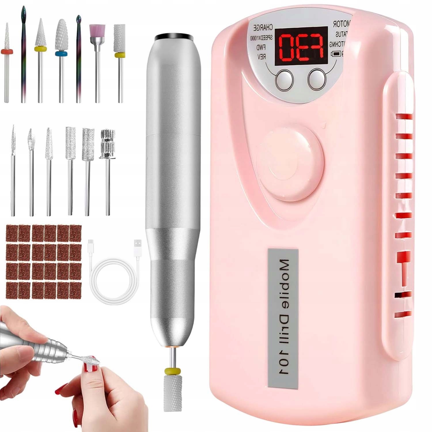 Bruska Na Nehty Manikúra Pedikúra Bezdrátová Sada 30000 Rpm+frézy