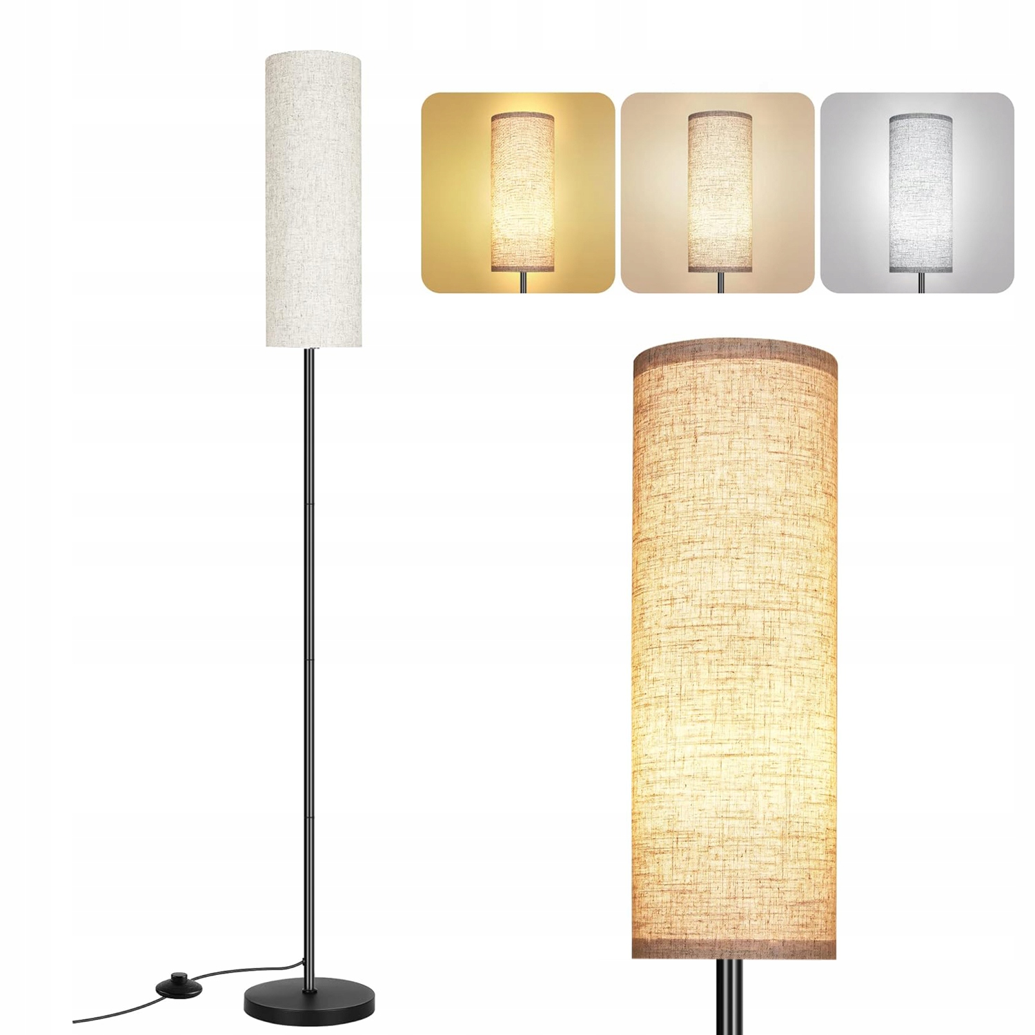 Stojací Lampa Podlahová Moderní Tuba Led Stínidlo 12W 3000K-6500K