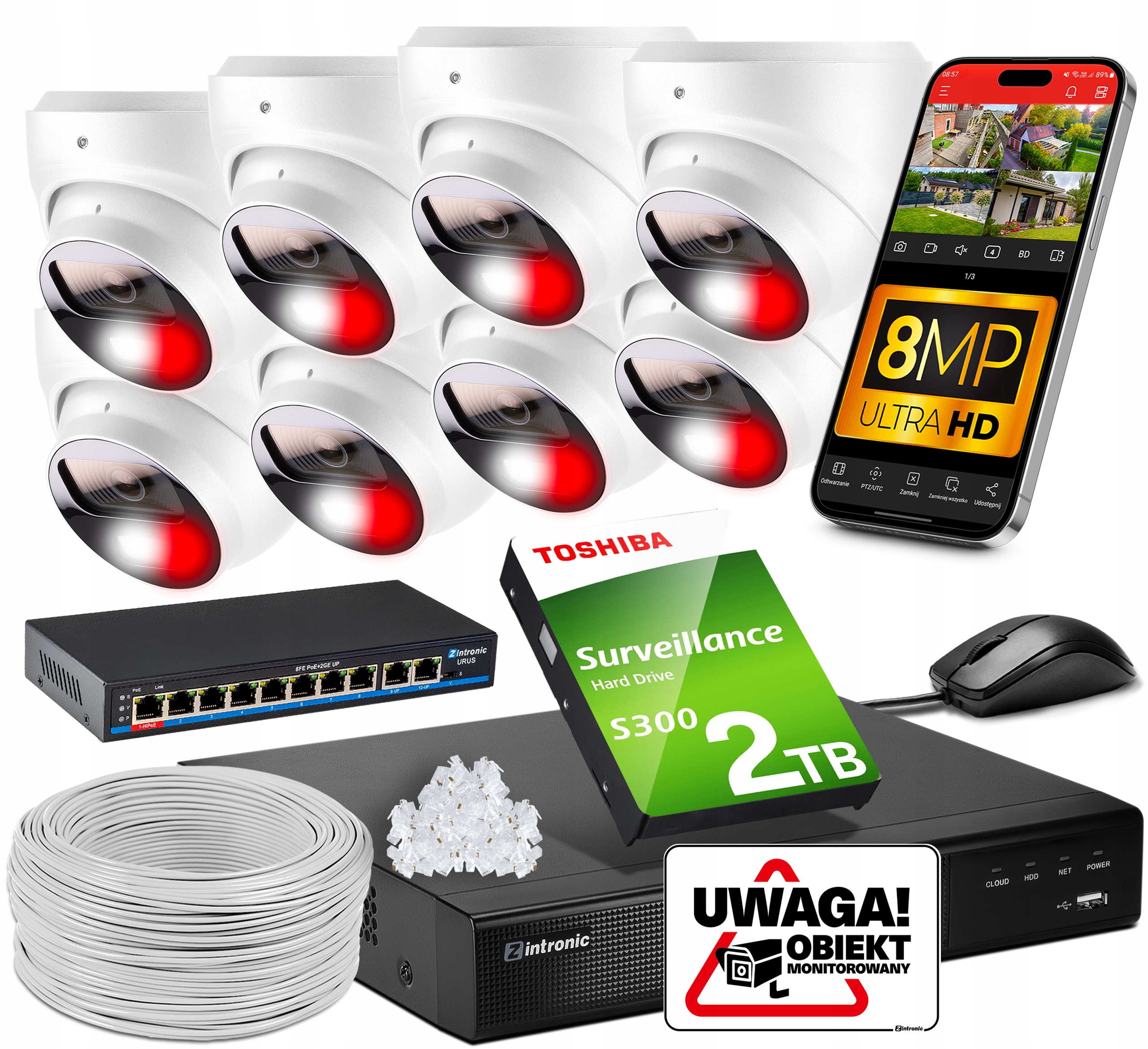 Sada pro Ip Monitorování Poe 8 Kamer 8MPx 2TB Náhled Aplikace Switch