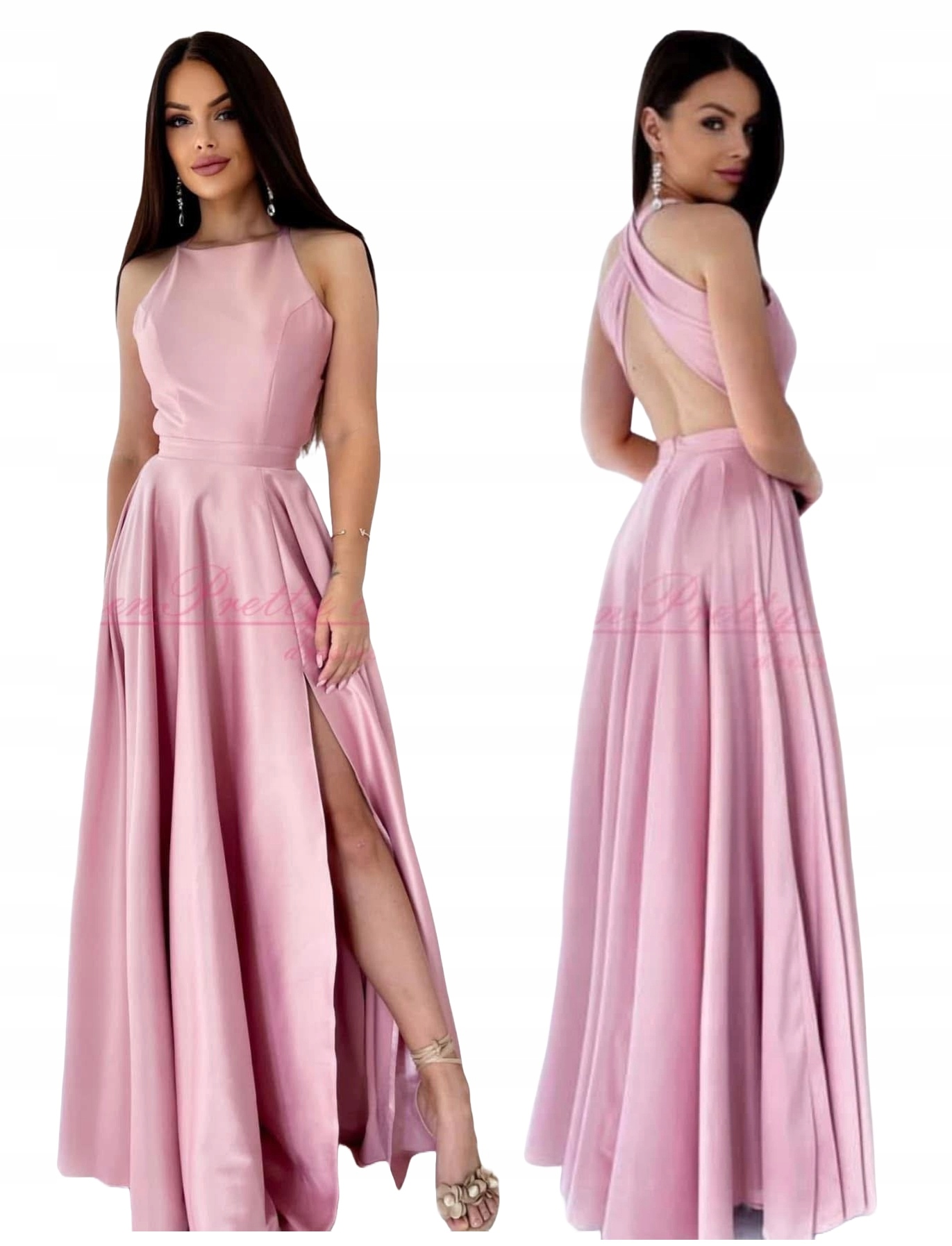 Lanciano pudrová růžová Dlouhá Šaty s rozparkem na svatební hostina, opravená Xs