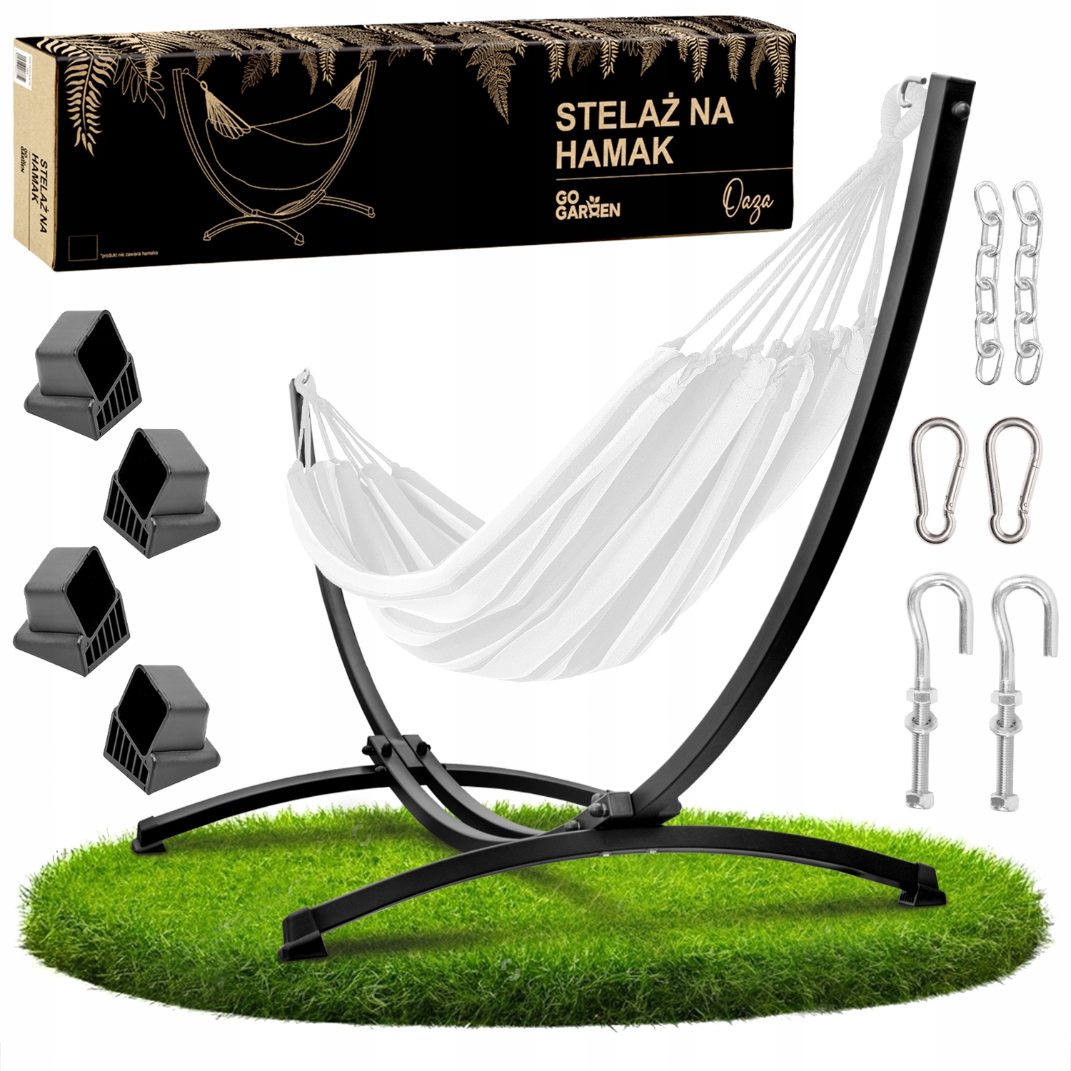 Stelaż Do Hamaka Stojak Ogrodowy Metalowy Czarny Dwuosobowy Mocny 250 Kg