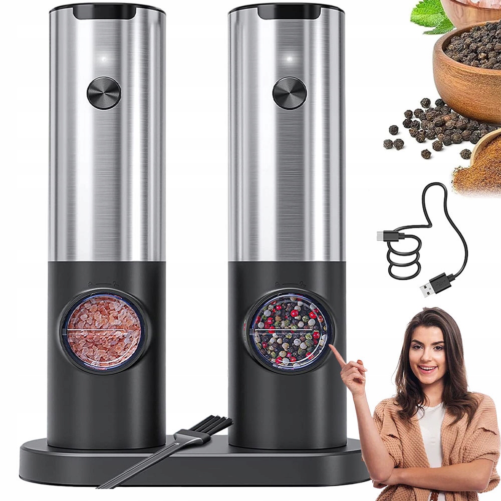 Sada Elektrických Mlýnků Na Pepř A Sůl Jako Dárek 70 ML Led 165*73*225 MM
