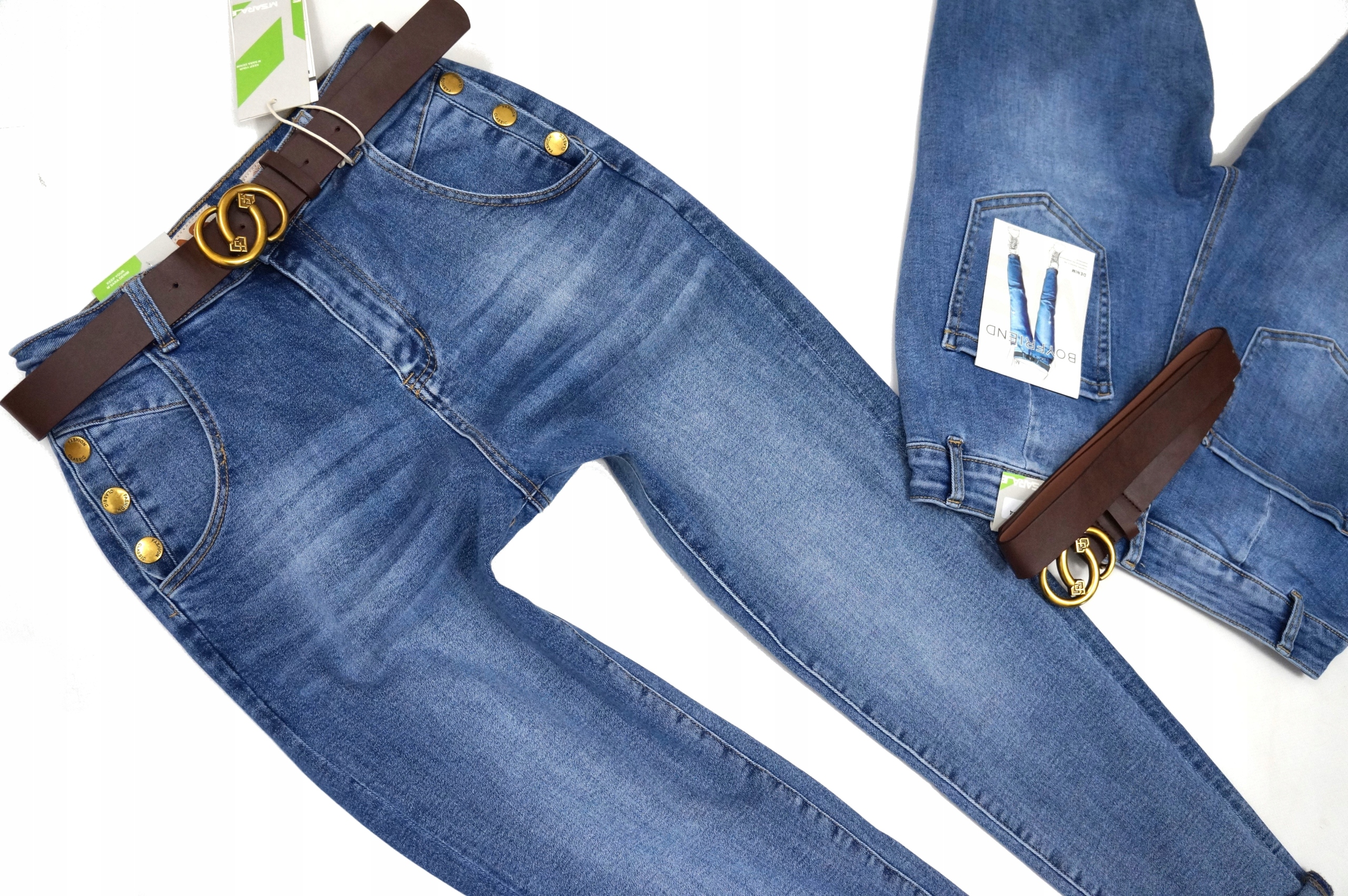 M.SARA SPODNIE JEANSOWE MOM FIT LUŹNIEJSZE NOGAWKI MODNE WYSOKI STAN Marka M.Sara